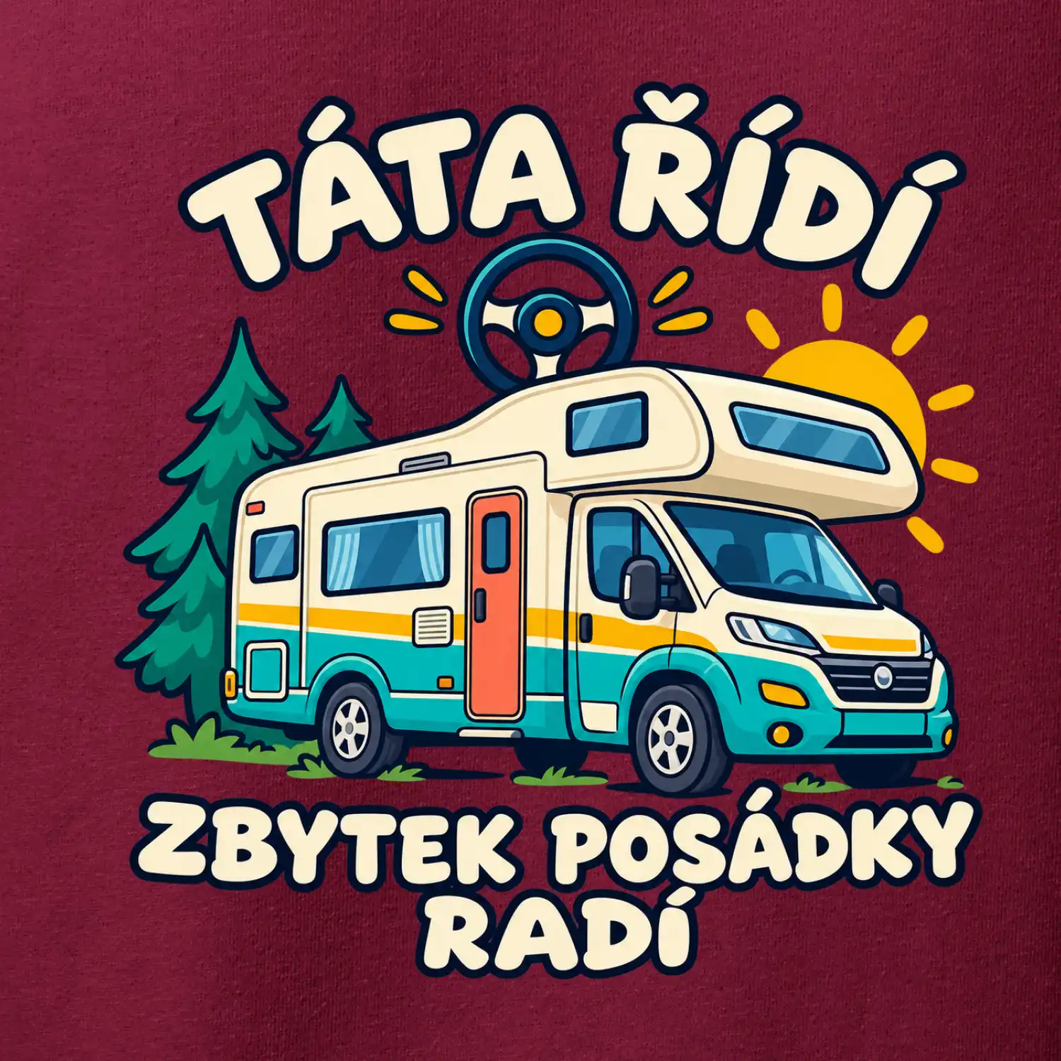Táta řídí zbytek posádky radí rodinný karavan