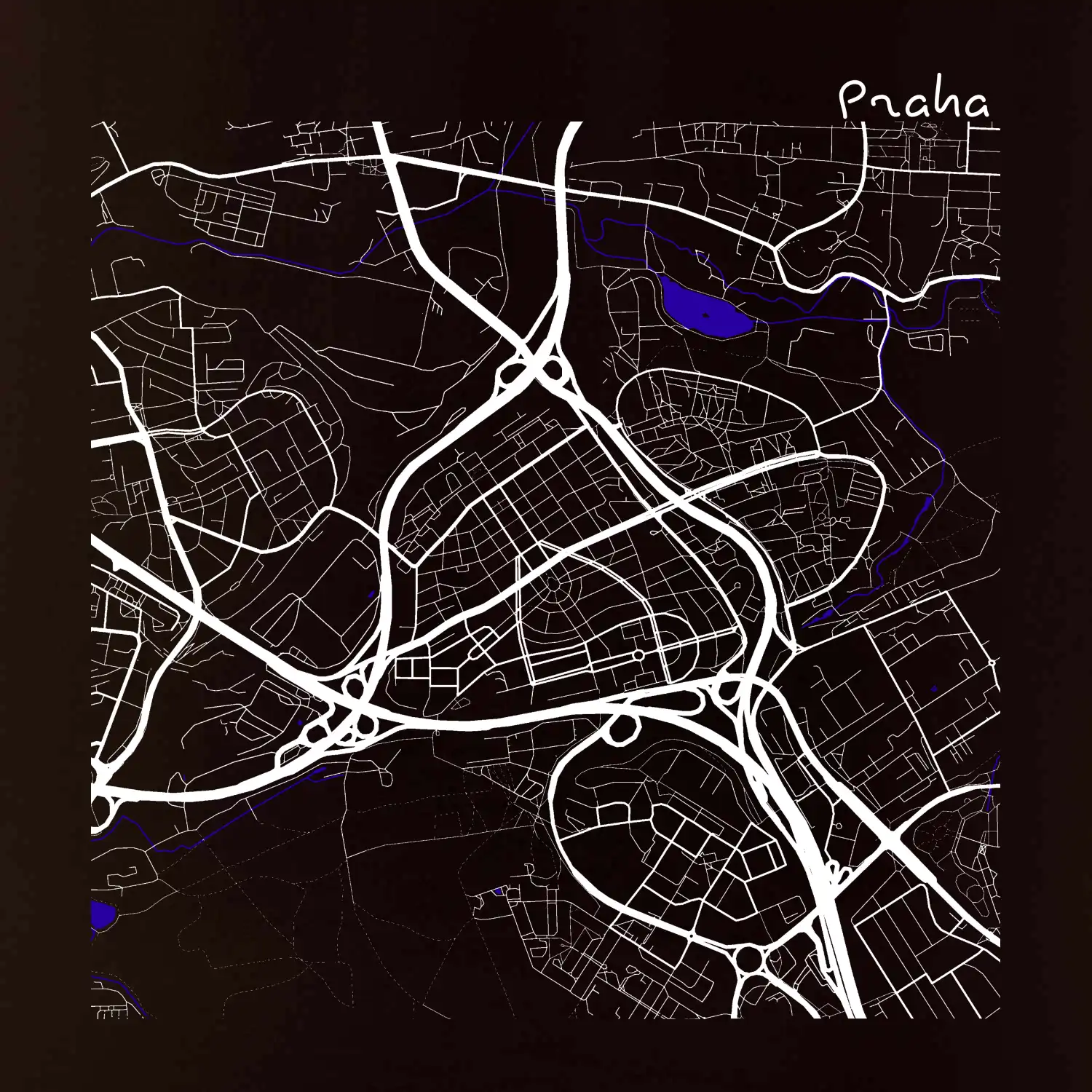 Praha - 14100 mapa s vodními toky