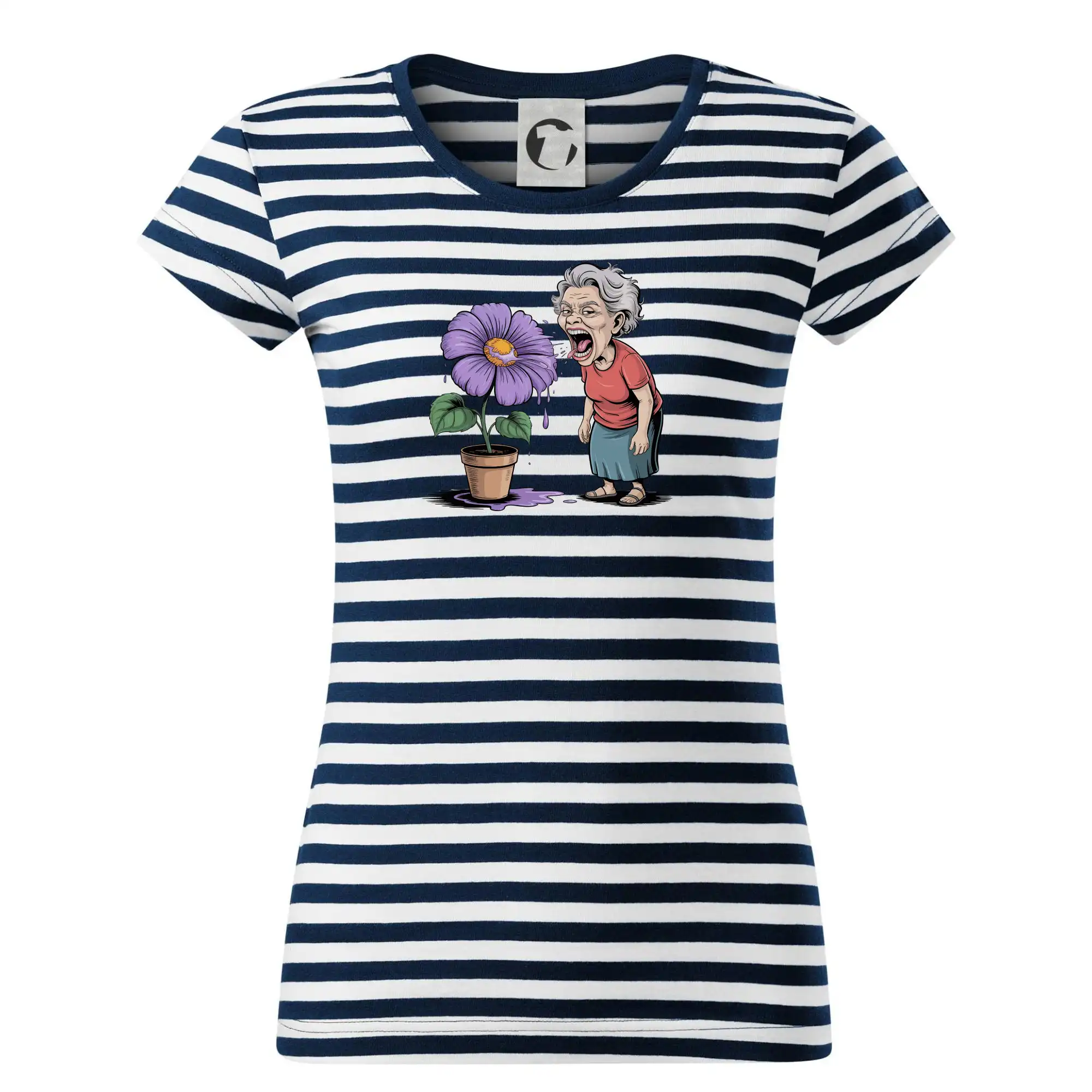 Stará paní plive na fialu