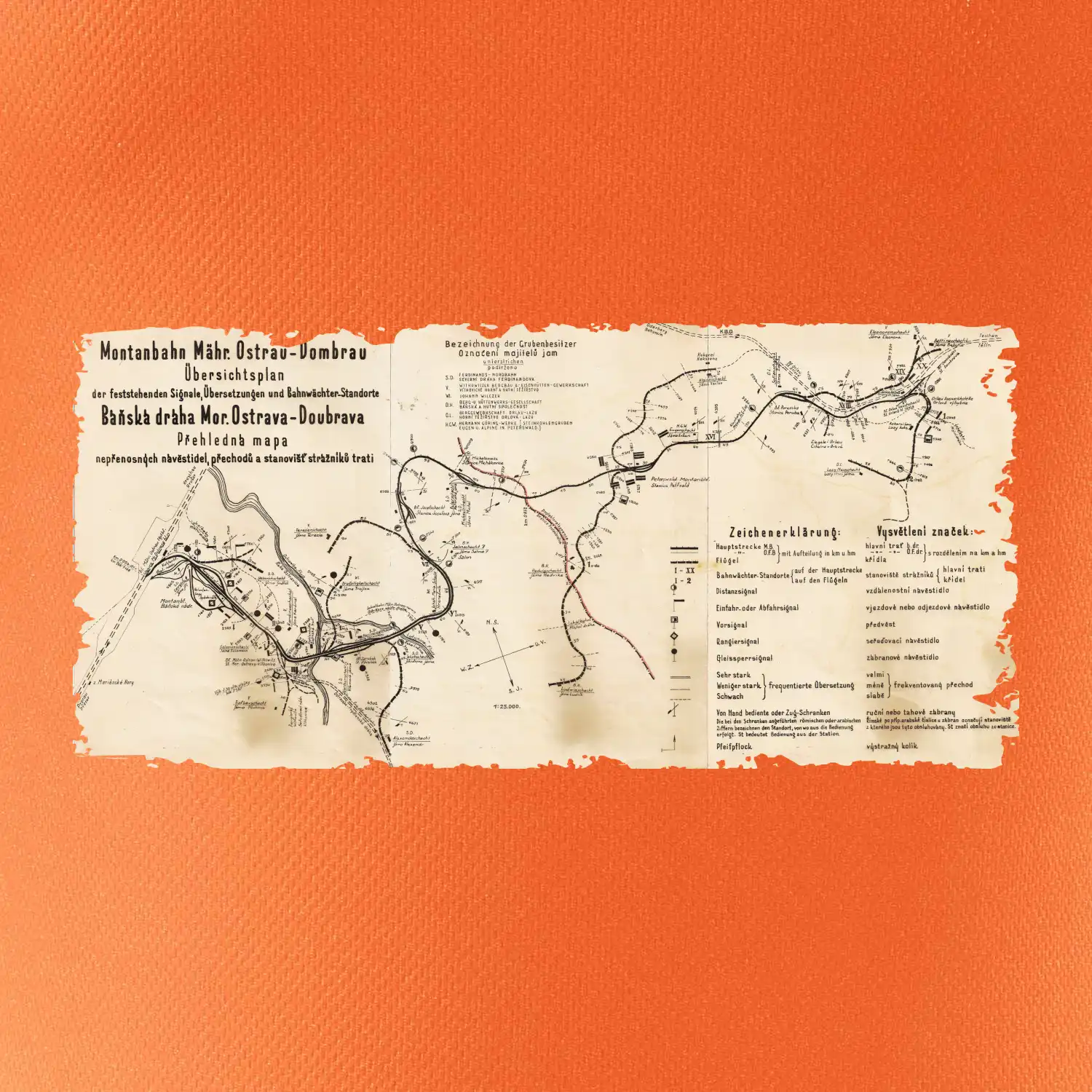 Mapa Báňské dráhy z Moravské Ostravy do Doubravy