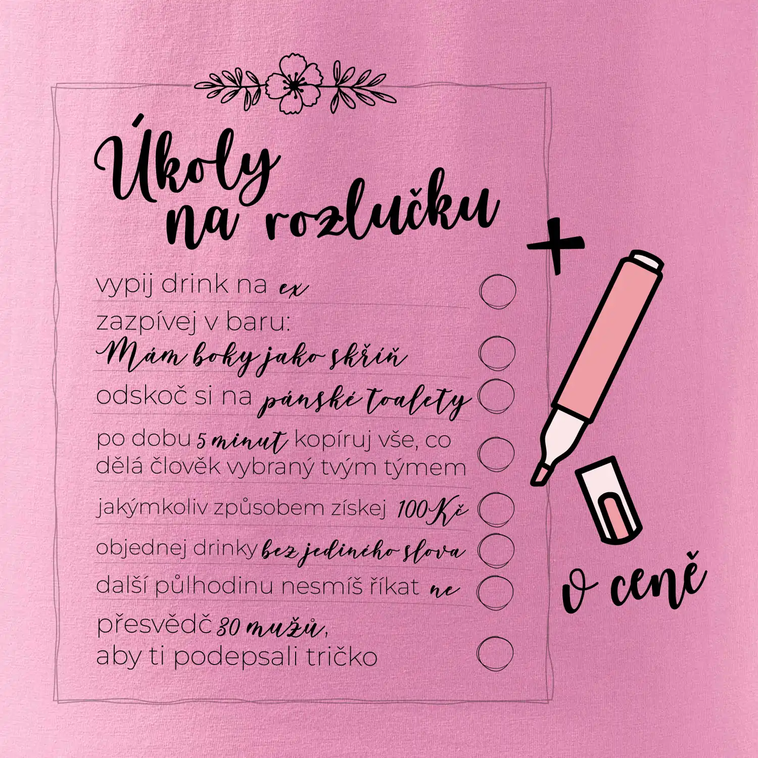 Triko na rozlučku s úkoly pro nevěstu - lineární