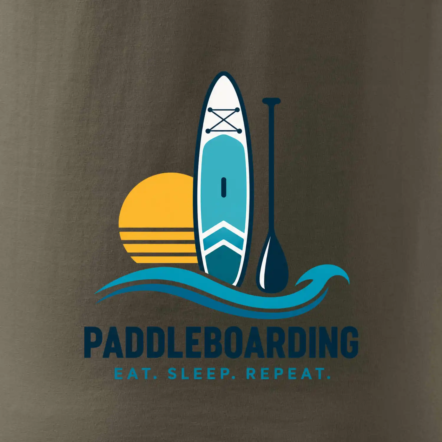 Paddleboard s pádlem při západu slunce eat sleep repeat