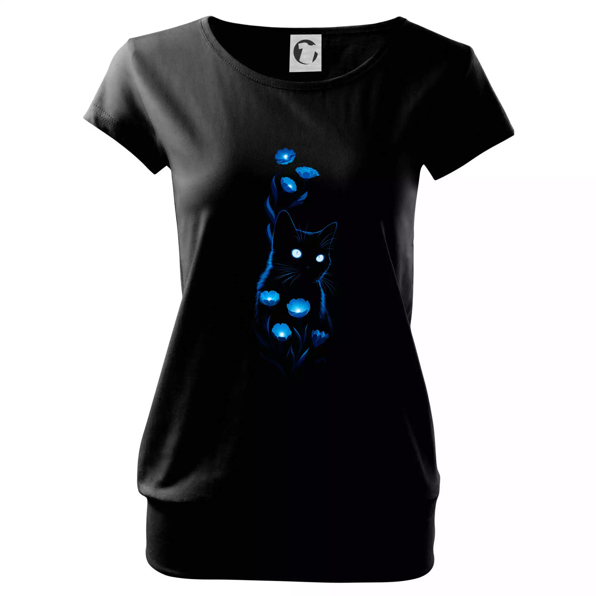 Modře neonová kočka a květy