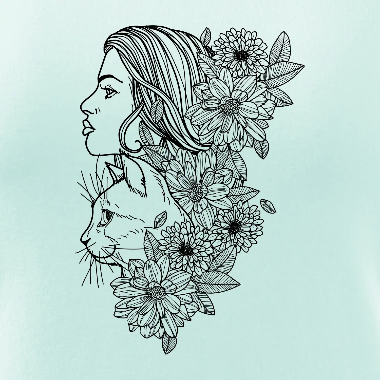 Žena a kočka - kreslená