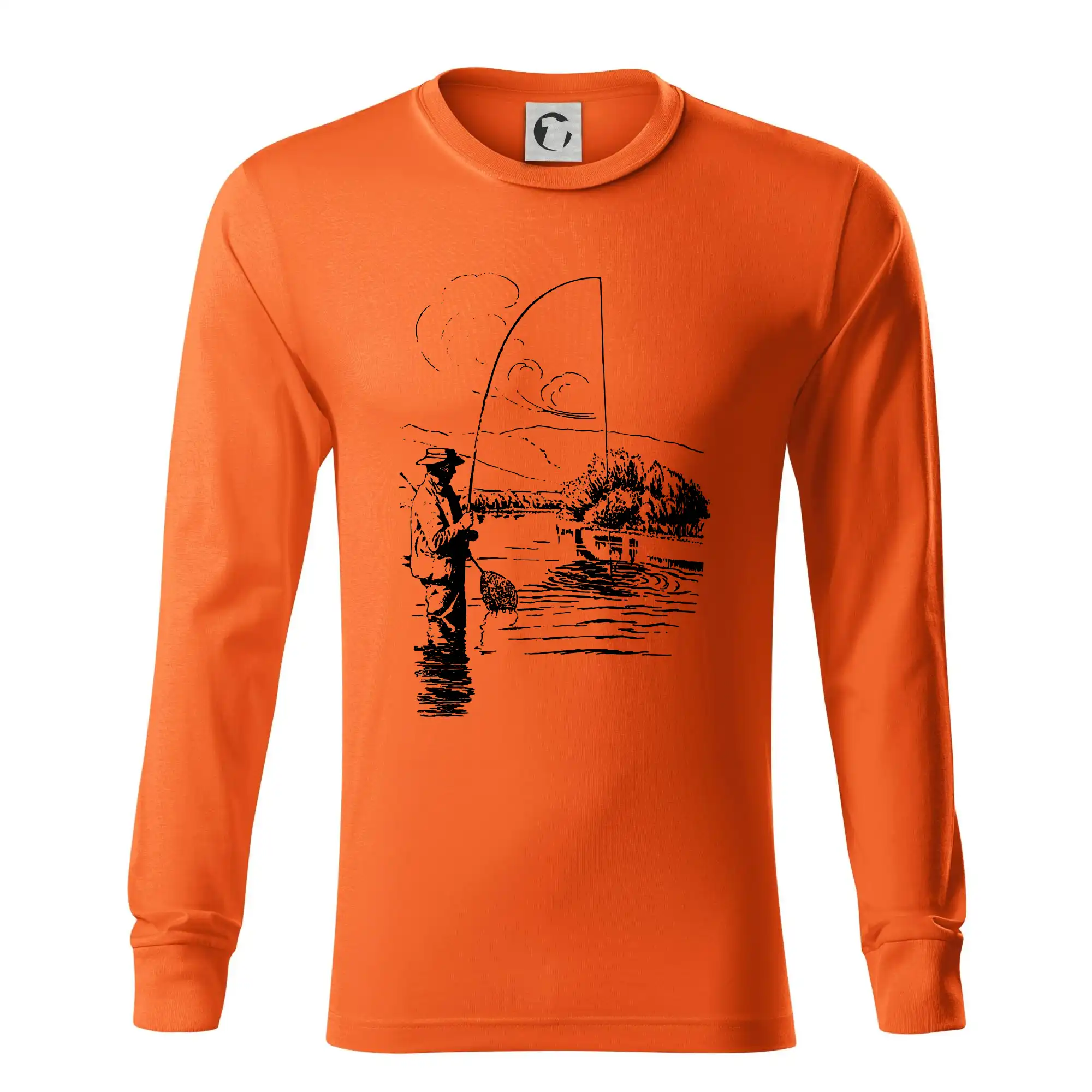 Kreslený rybář s podběrákem