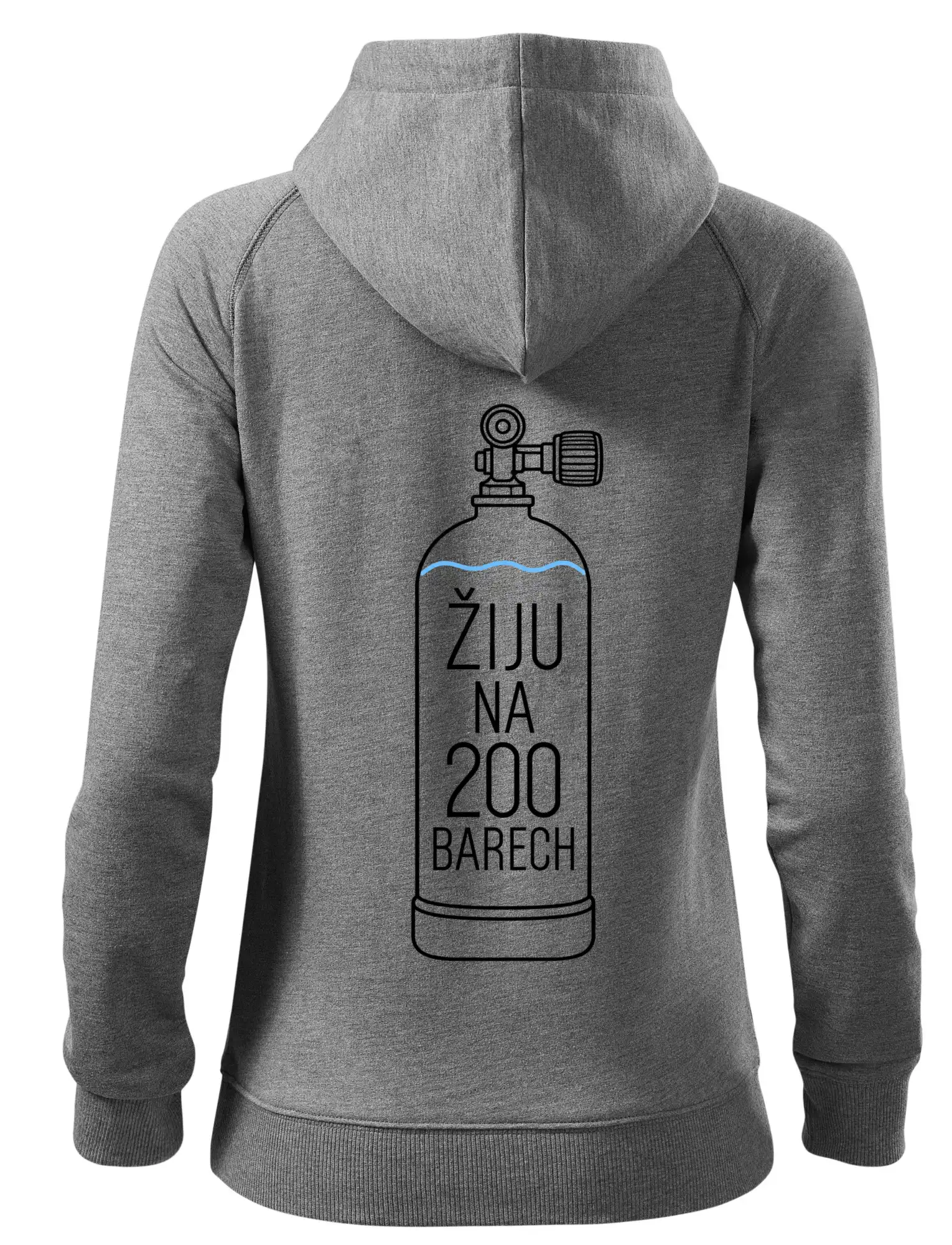 Žiju na 200 barech potápěčská lahev s modrou vlnovkou