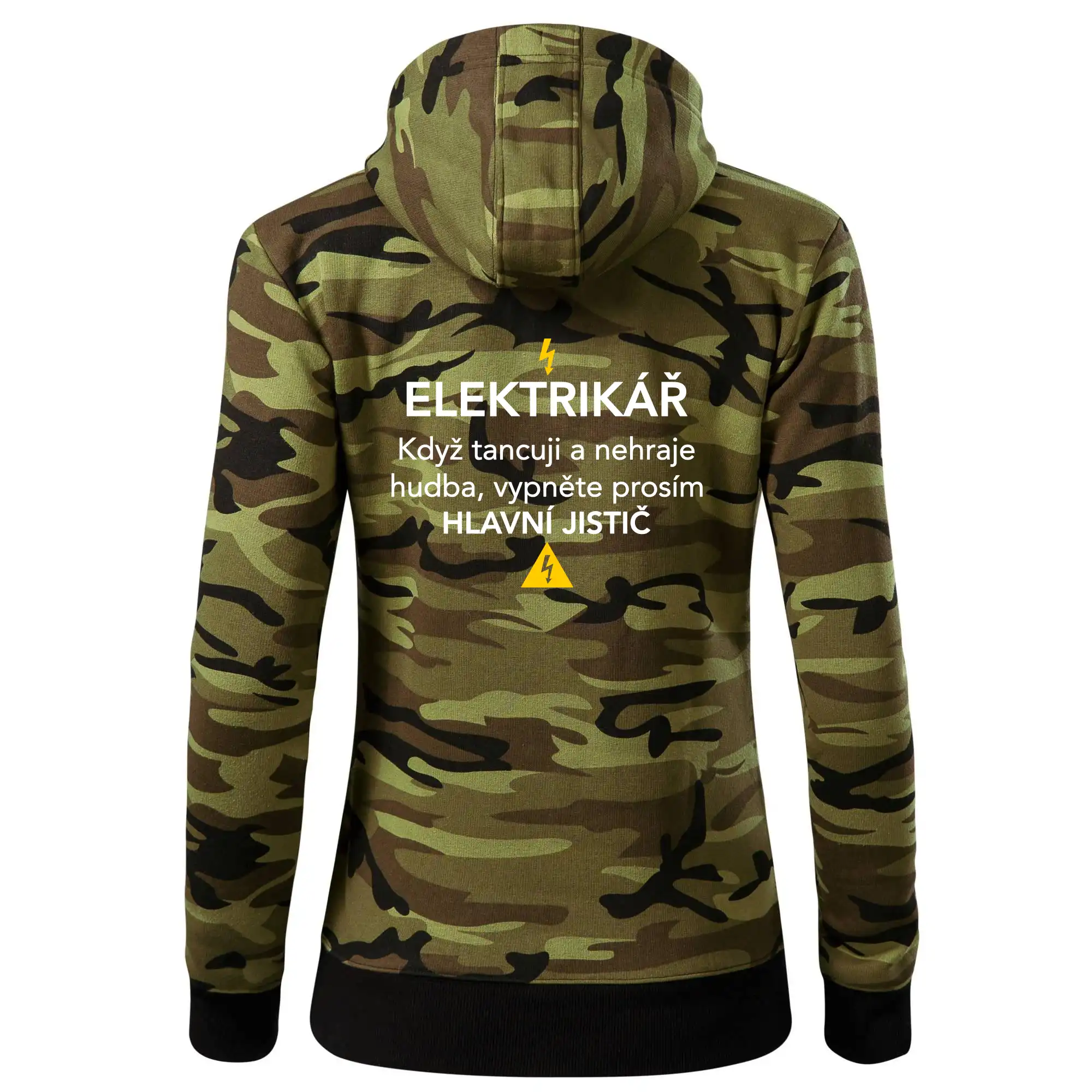 Elektrikář - hlavní jistič - Nápis na zádech