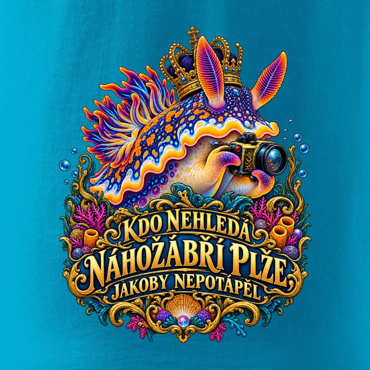 Král makra nahožábří plž s fotoaparátem