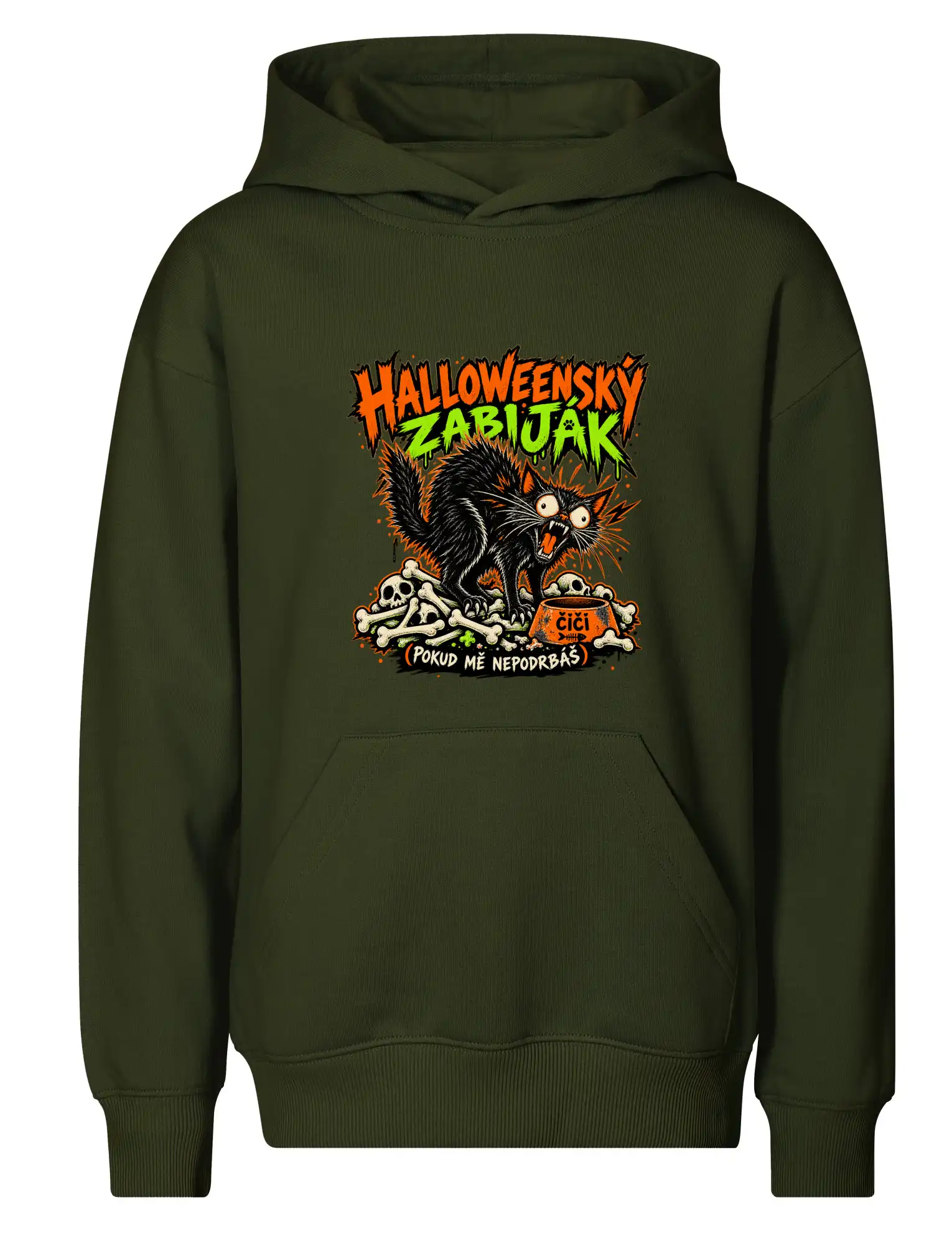 Halloweenský černý kocour čeká na podrbání