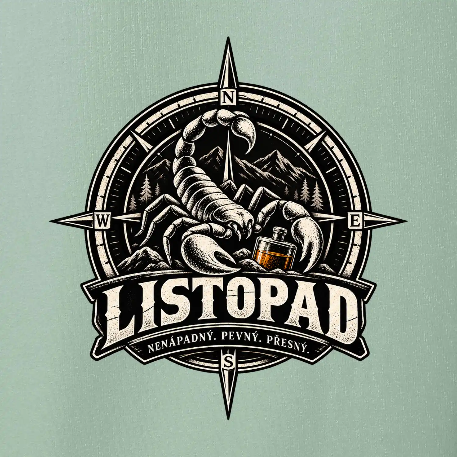 Listopadový štír v kompasu s whisky