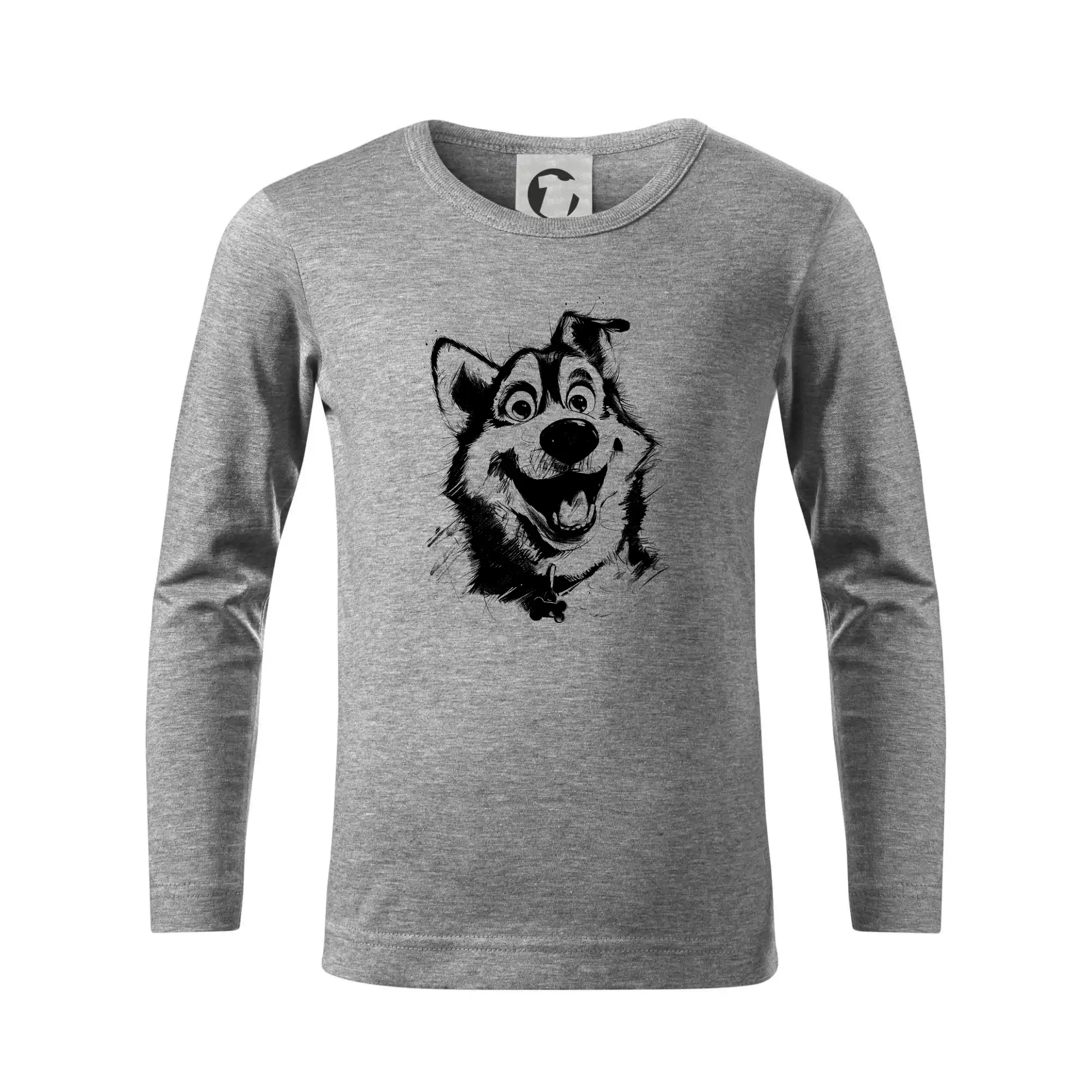 Černobílá karikatura husky