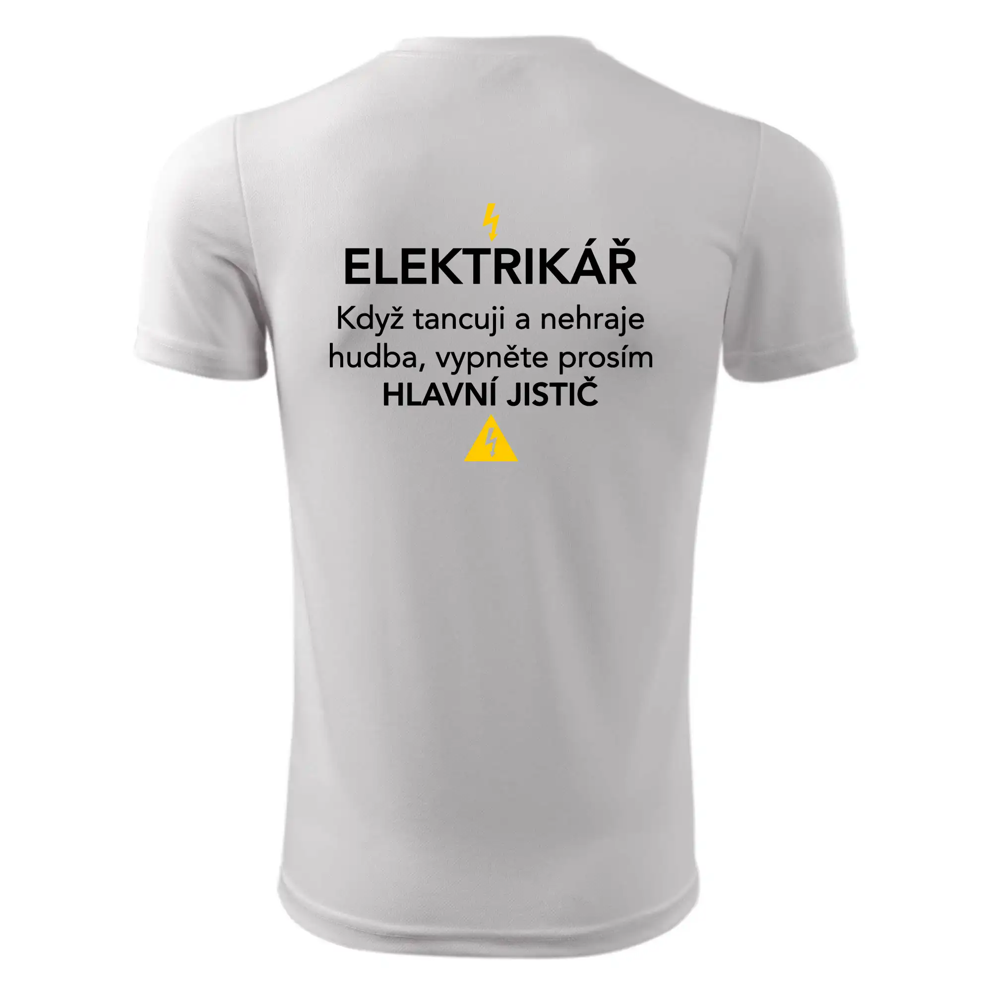 Elektrikář - hlavní jistič - Nápis na zádech