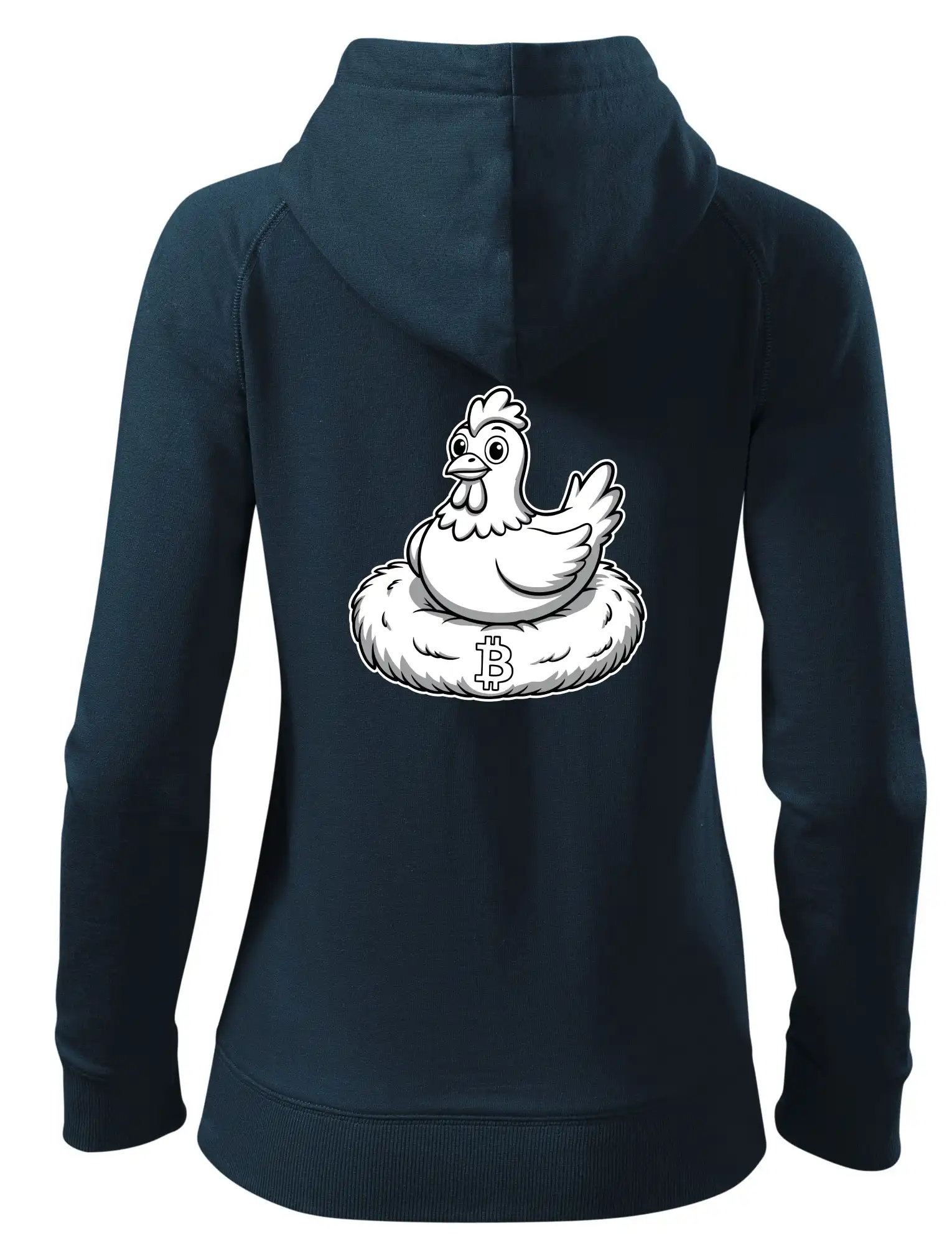 Kuře sedící na bitcoinovém hnízdě