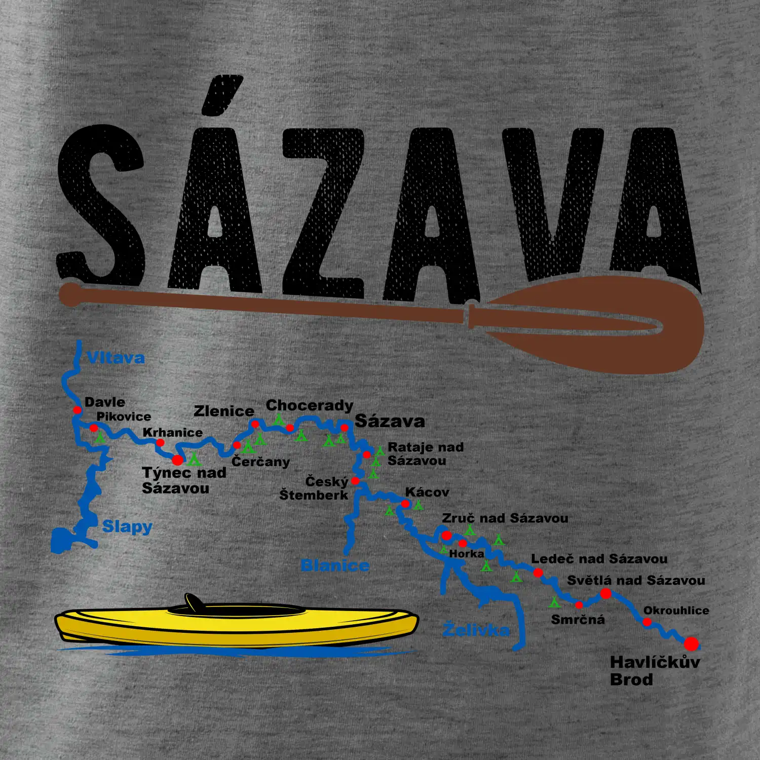 Mapa řeky Sázavy