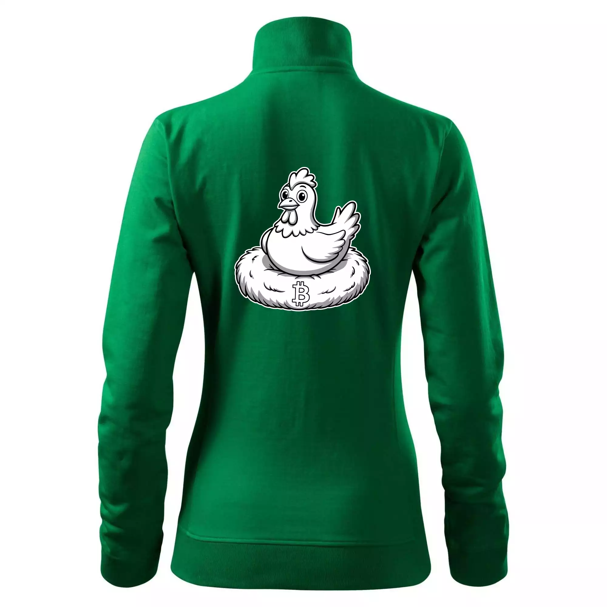 Kuře sedící na bitcoinovém hnízdě