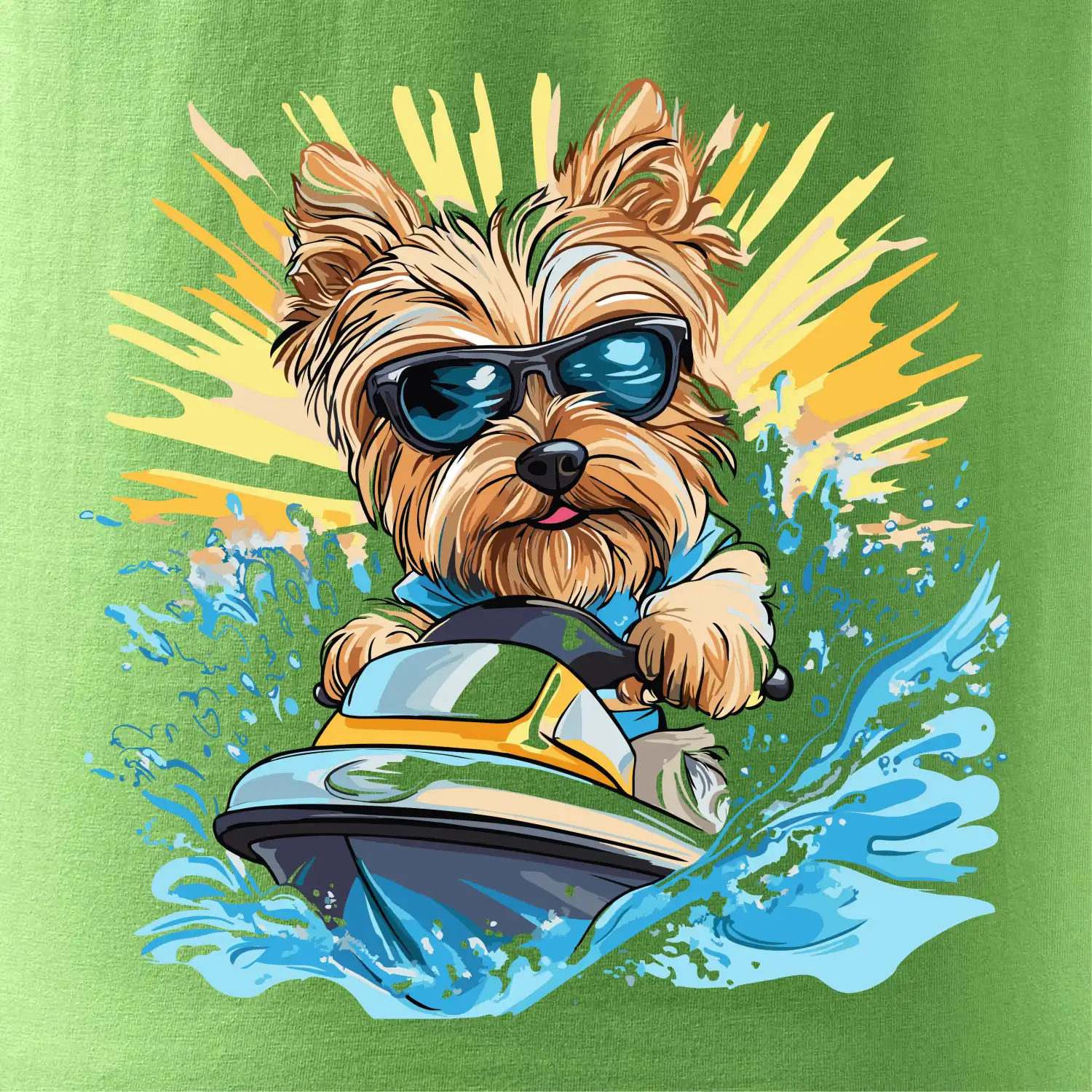 Yorkšírský teriér na vodním skútru