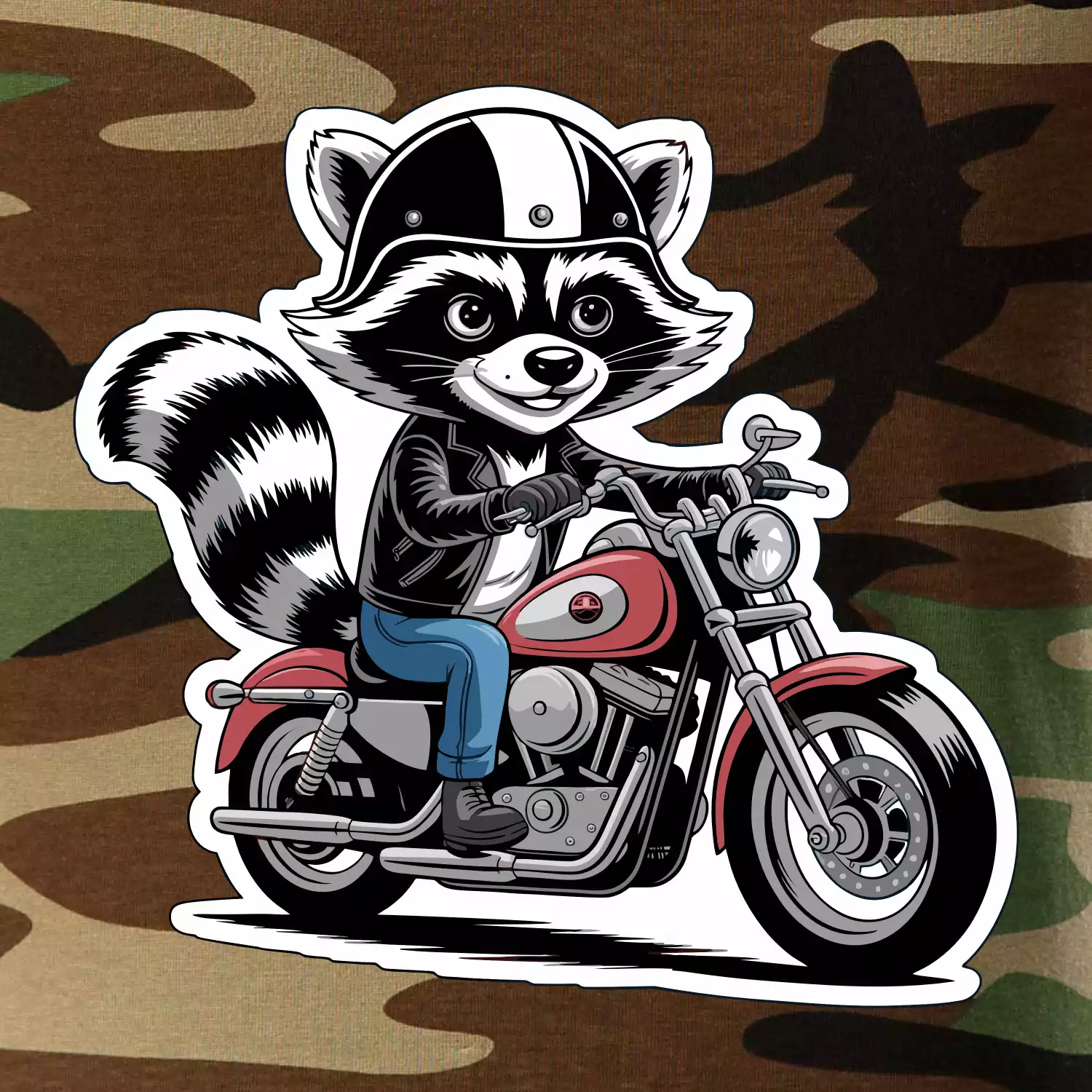 Mýval na motorce kreslený