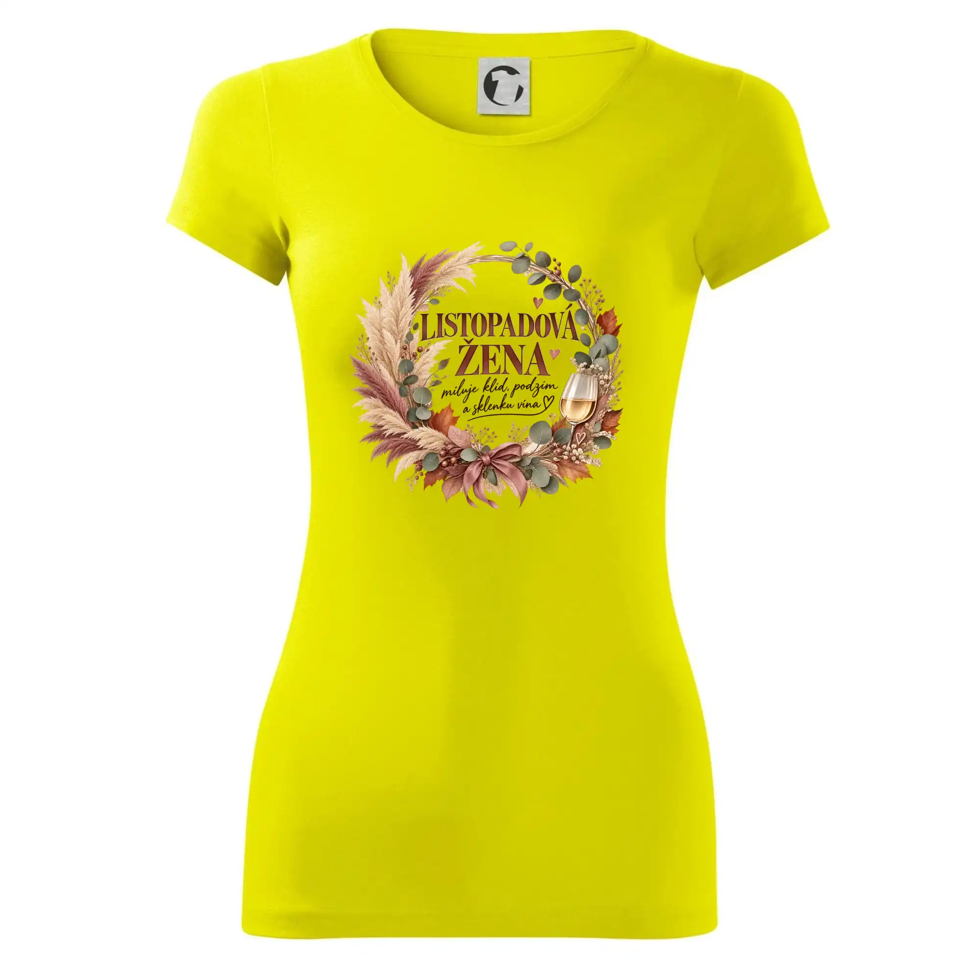 Listopadová žena s bílým vínem v boho věnci