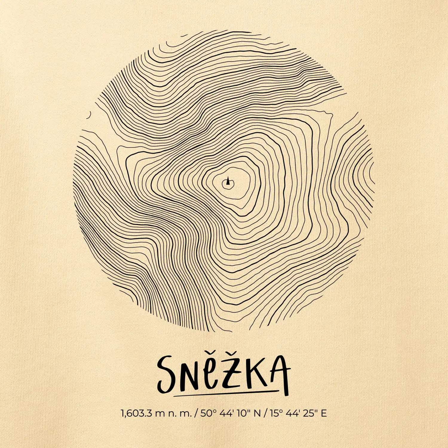 Sněžka - vrstevnice v kruhu