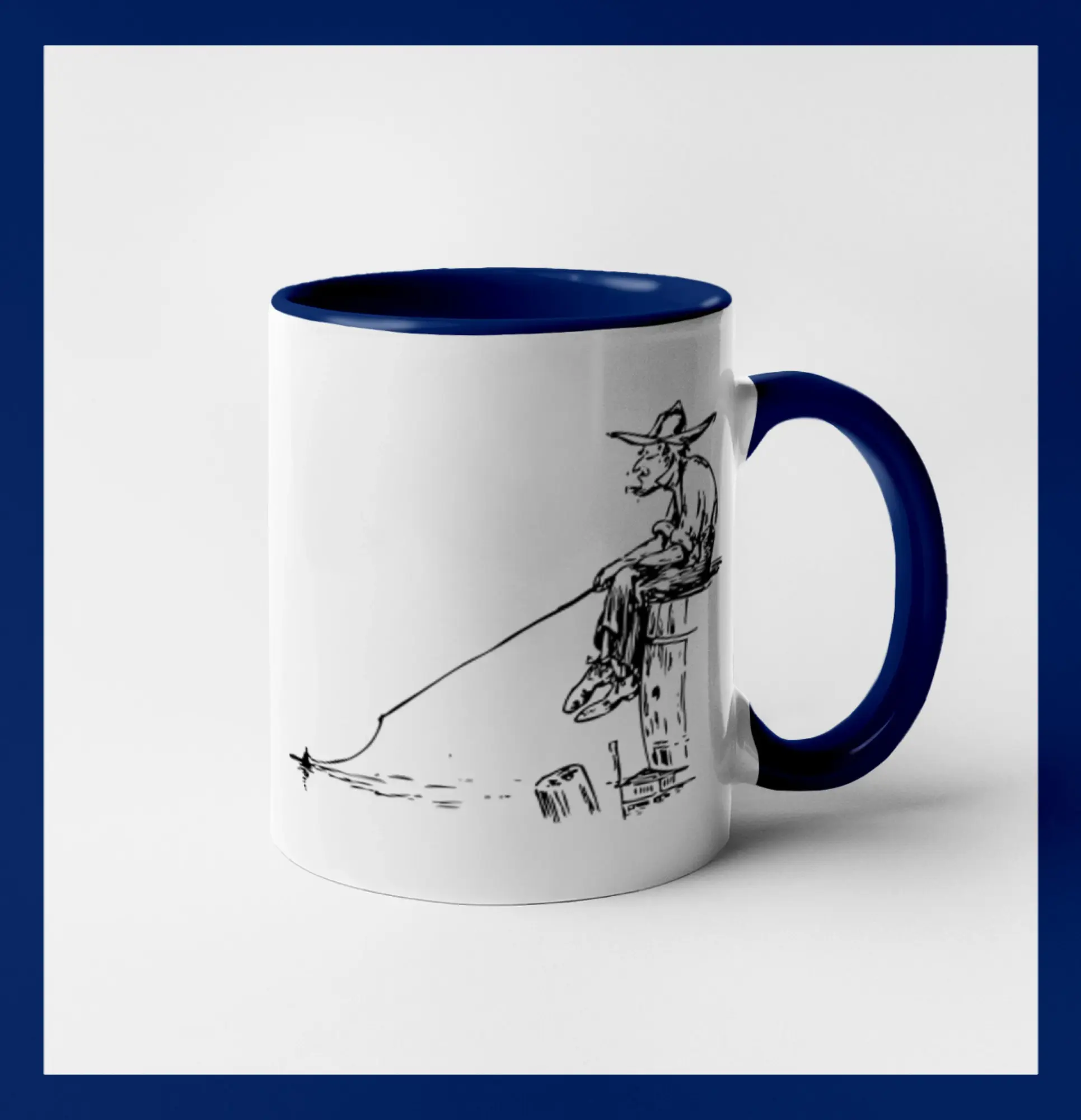 Kreslený rybář na pařezu