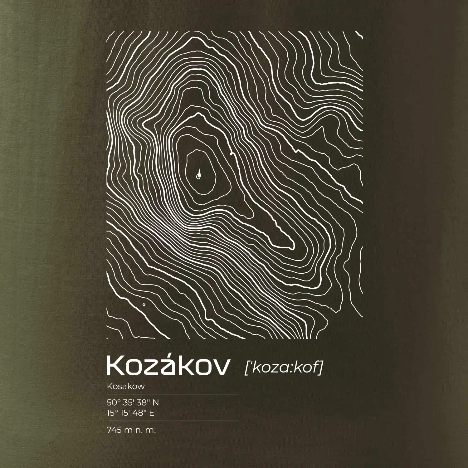 Kozákov - vrstevnice v obdélníku