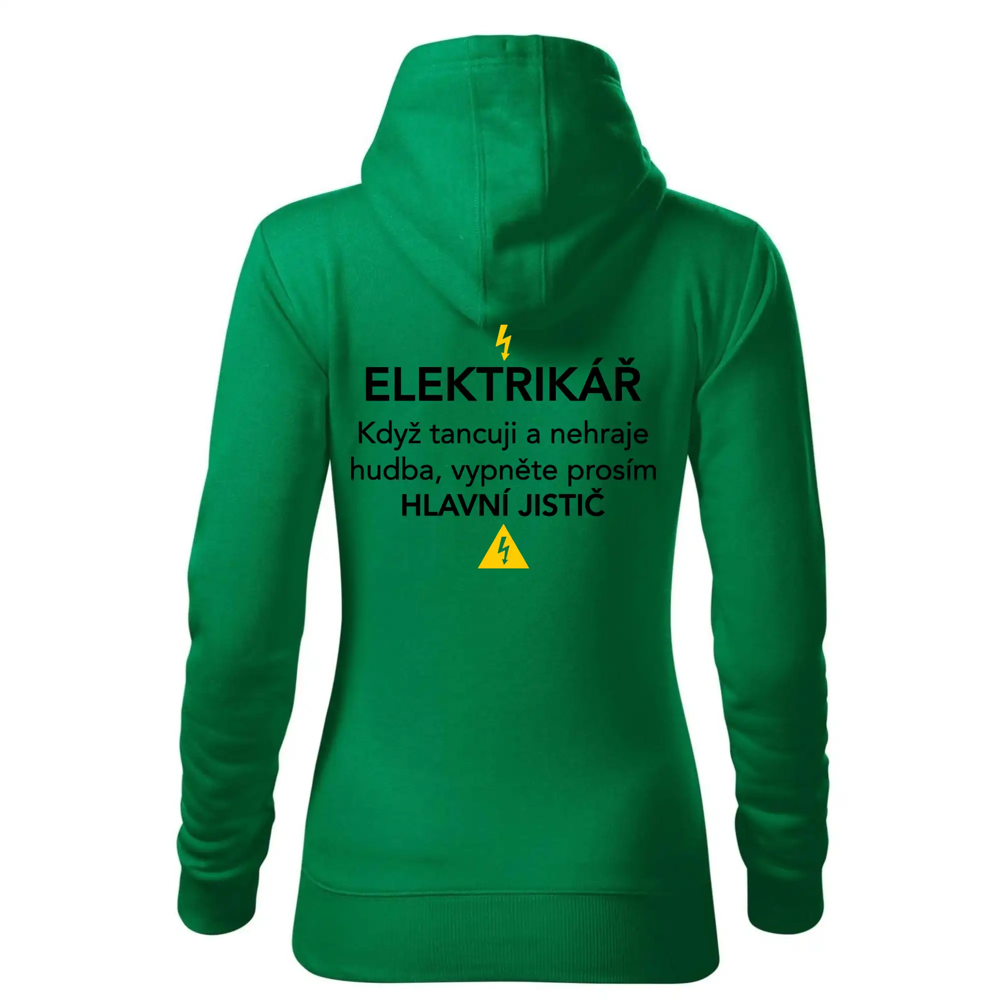 Elektrikář - hlavní jistič - Nápis na zádech