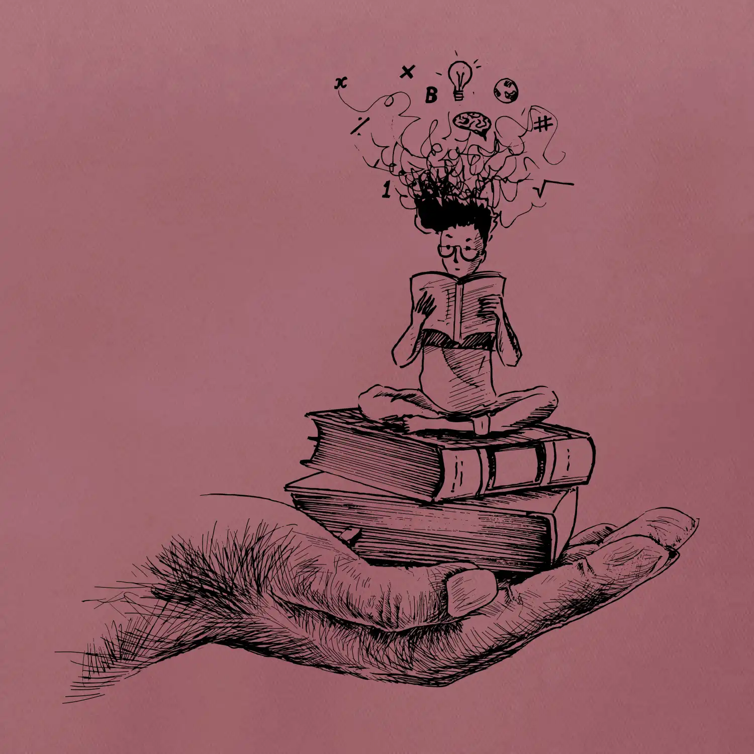 Čtenář - ruka kreslená