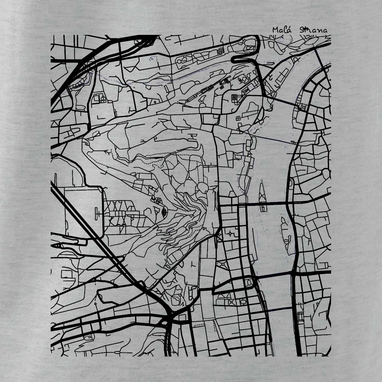 Praha Malá Strana - Mapa černobílá