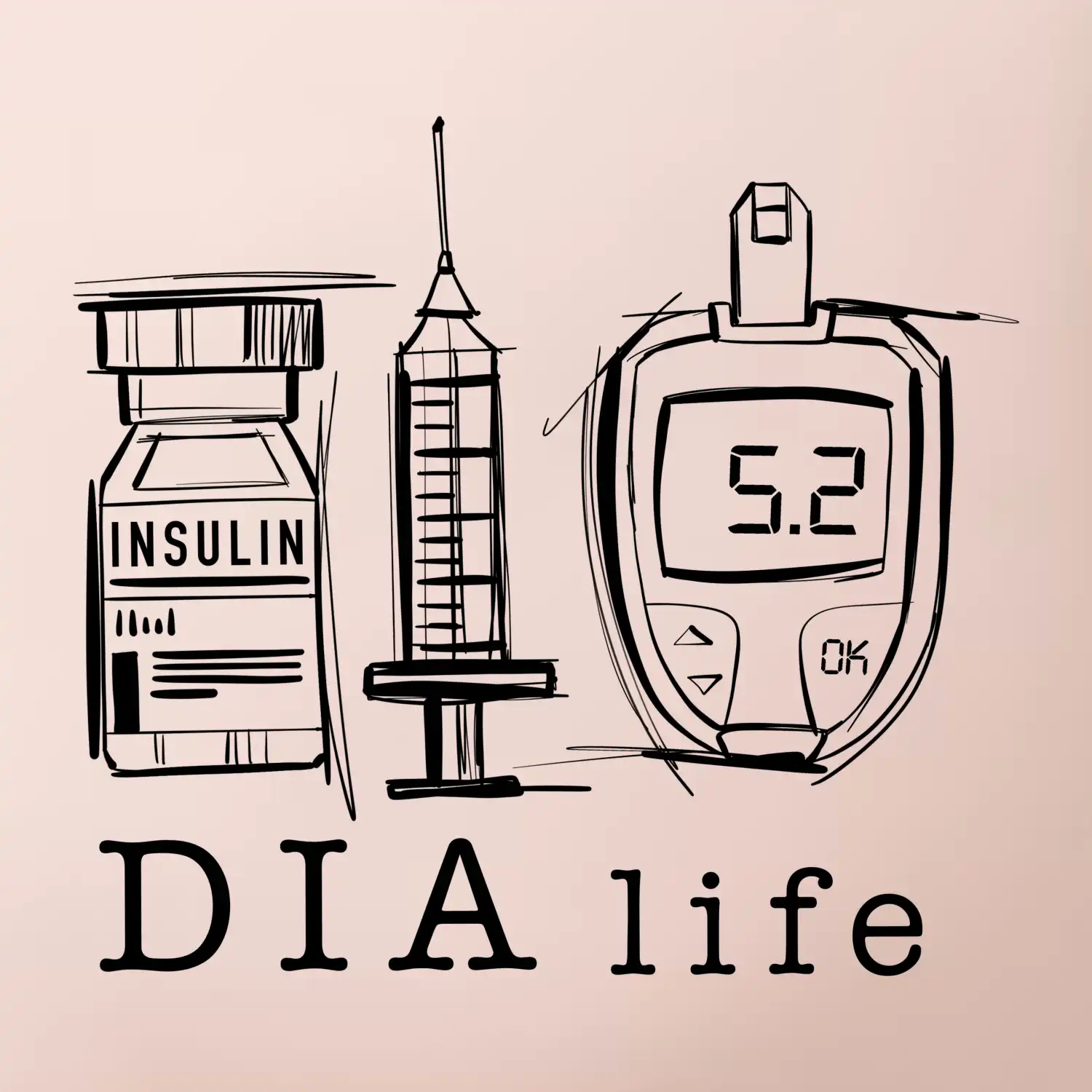 D I A life - kreslený insulin injekce a glukometr
