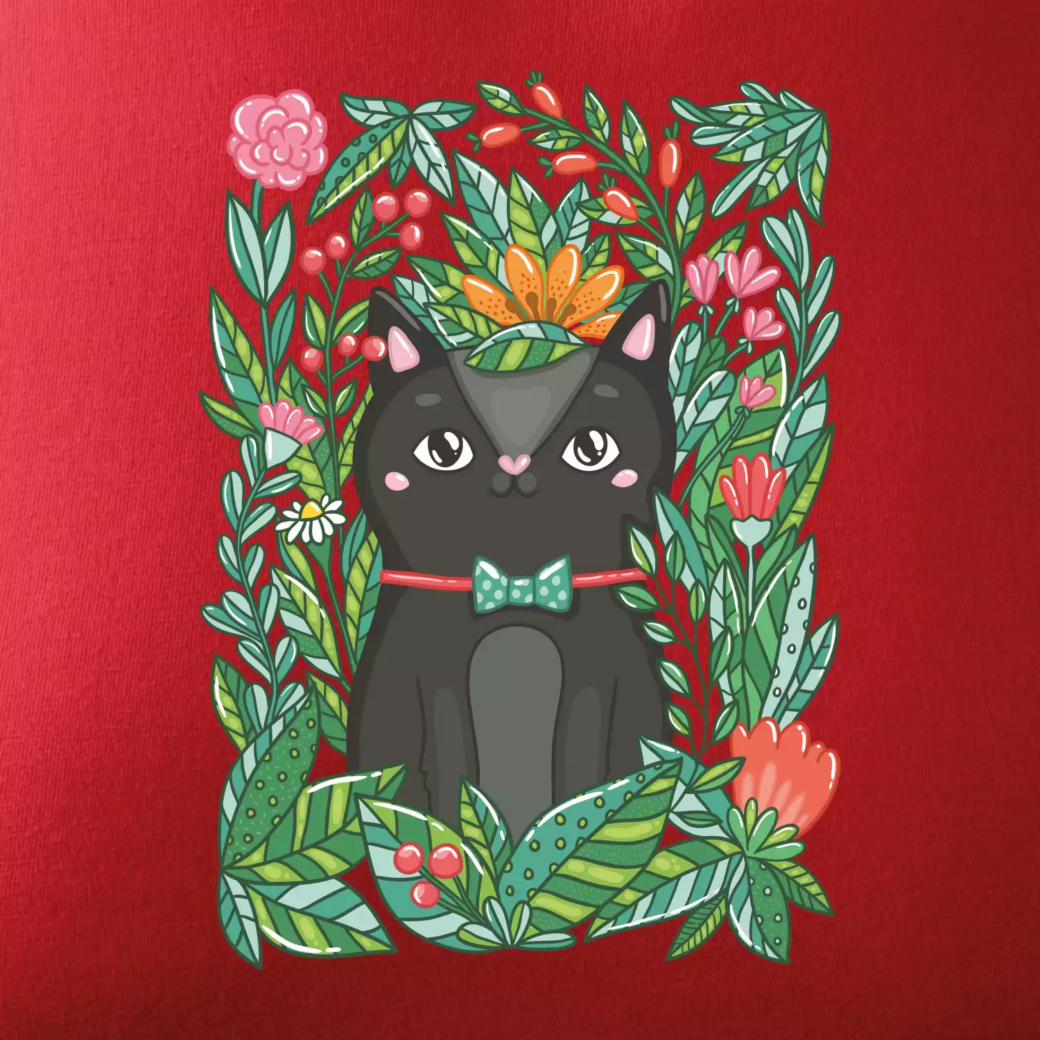 Kočka s květy malovaná