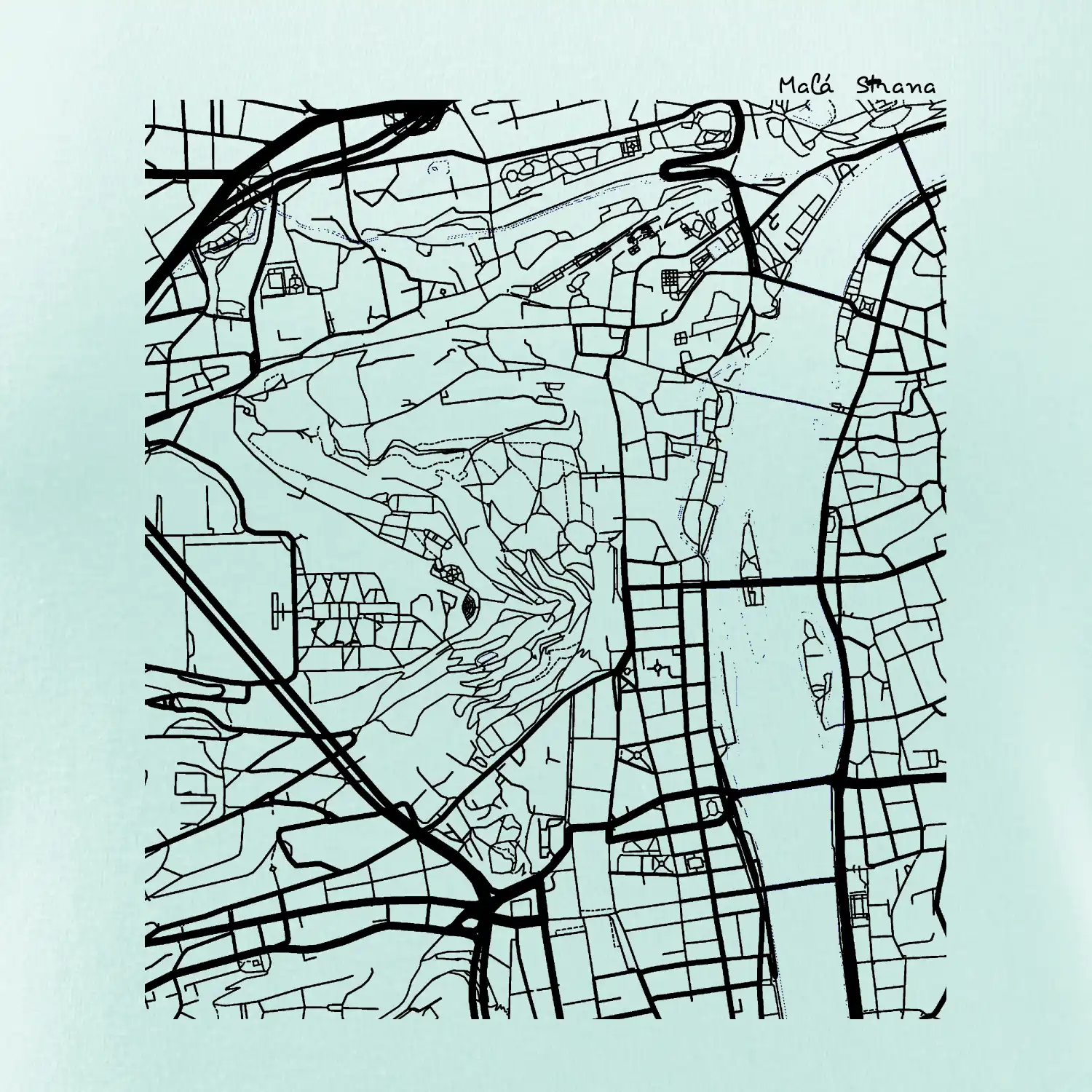 Praha Malá Strana - Mapa černobílá