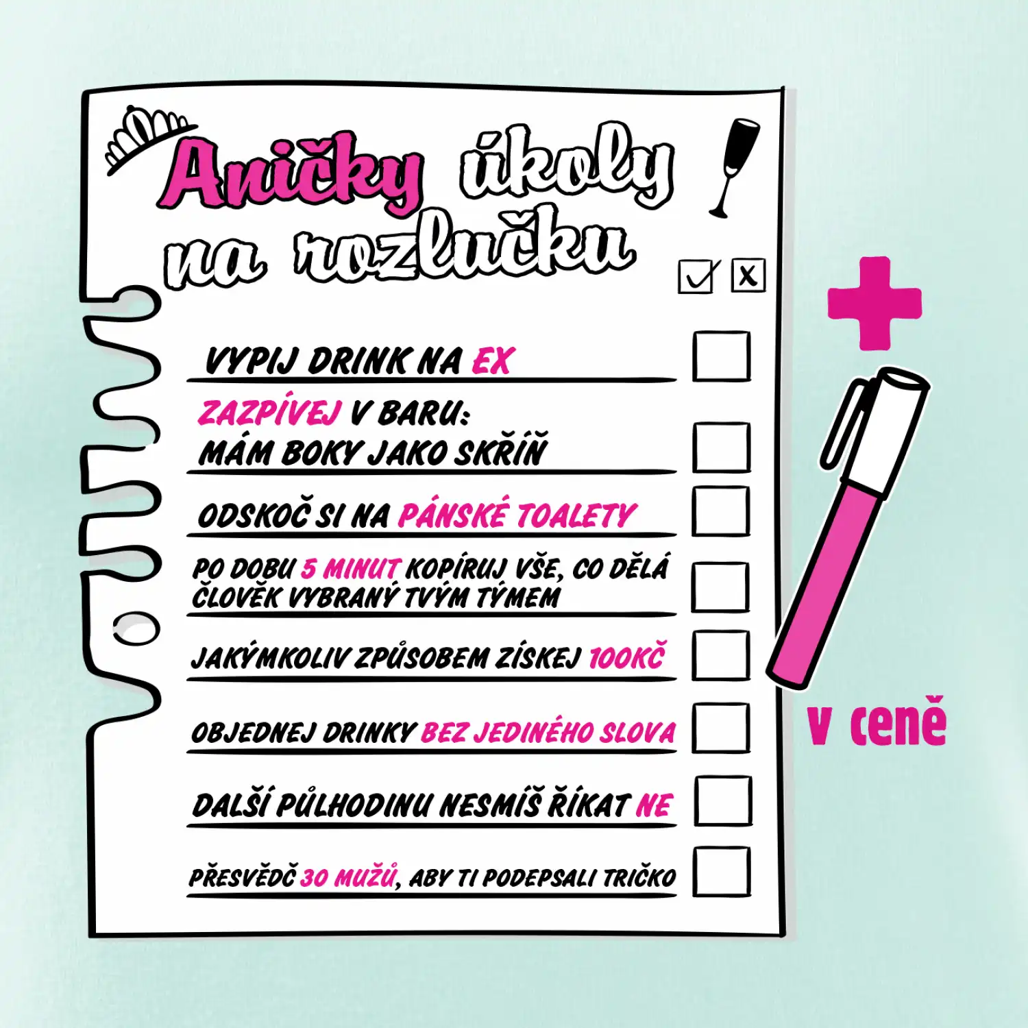 Triko na rozlučku s úkoly na předek pro nevěstu