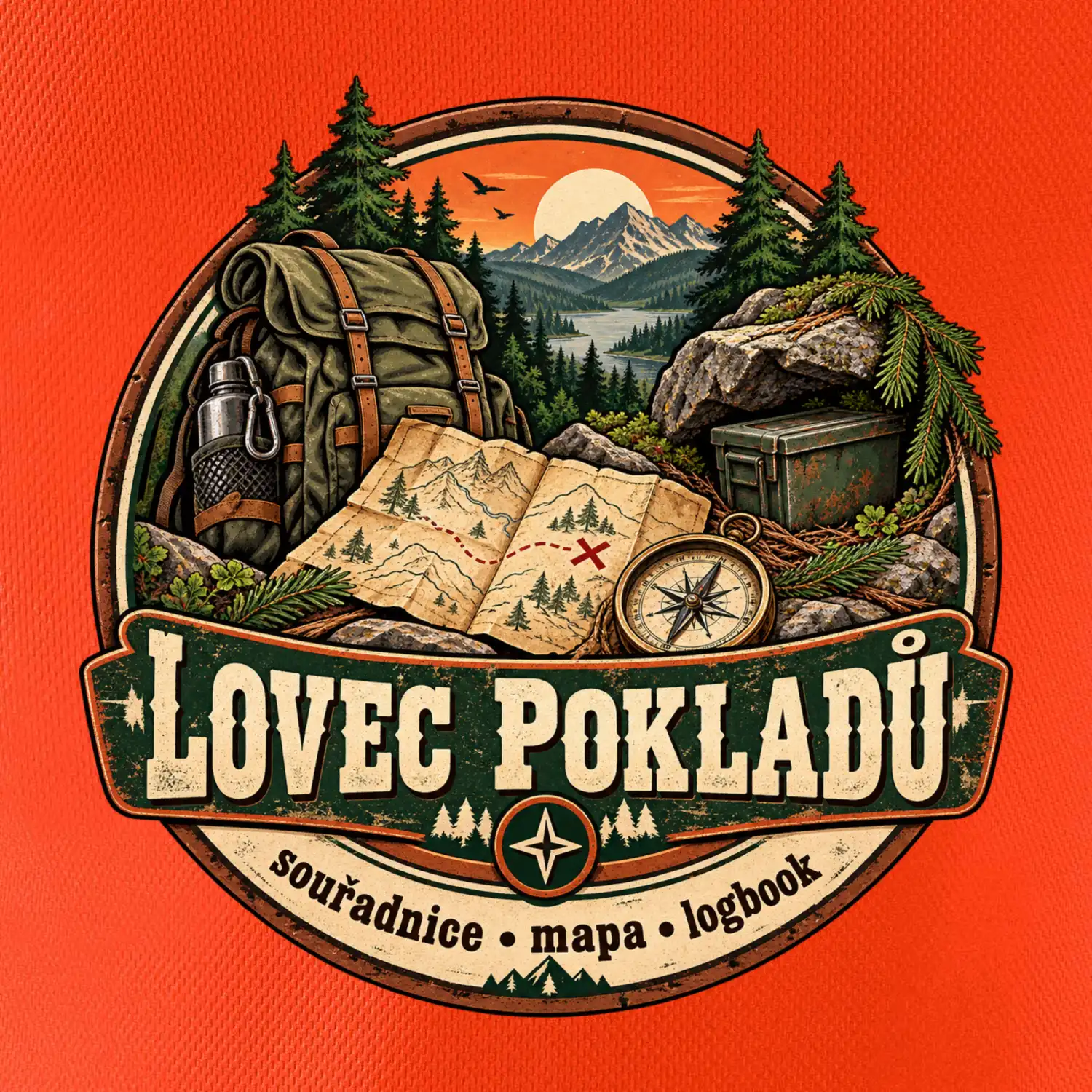 Lovec pokladů vintage horský odznak