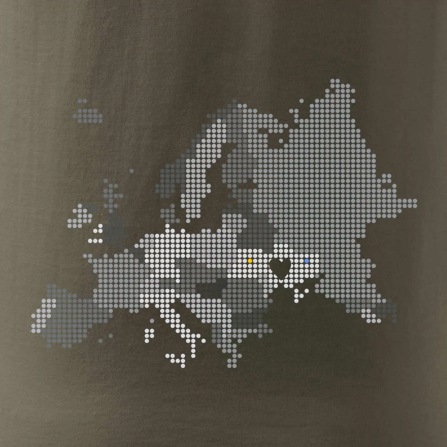 Mapa Evropy - srdce v Ukrajině