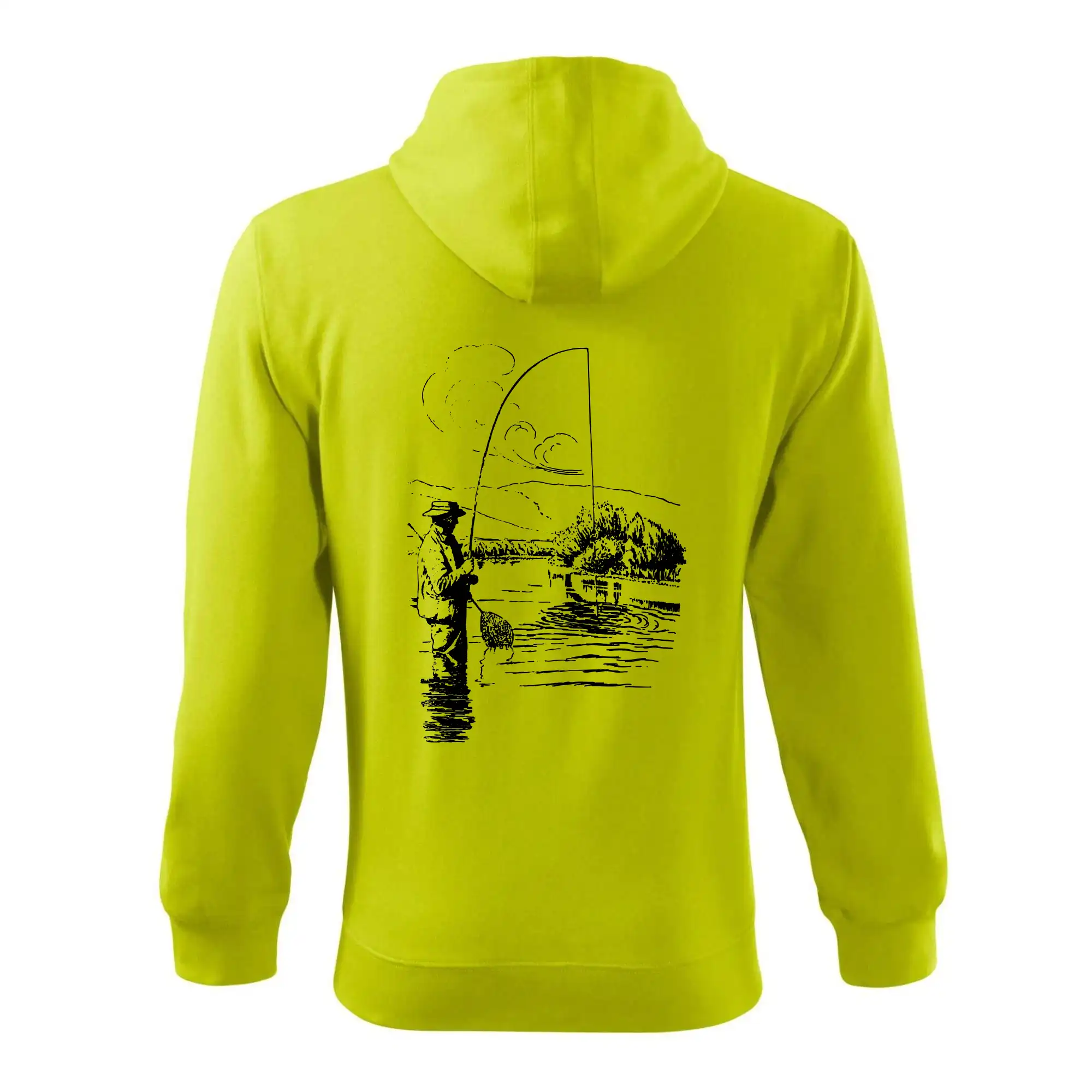 Kreslený rybář s podběrákem