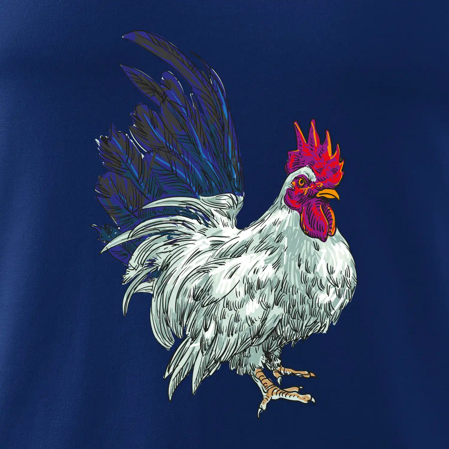 Kohout kreslený bílý