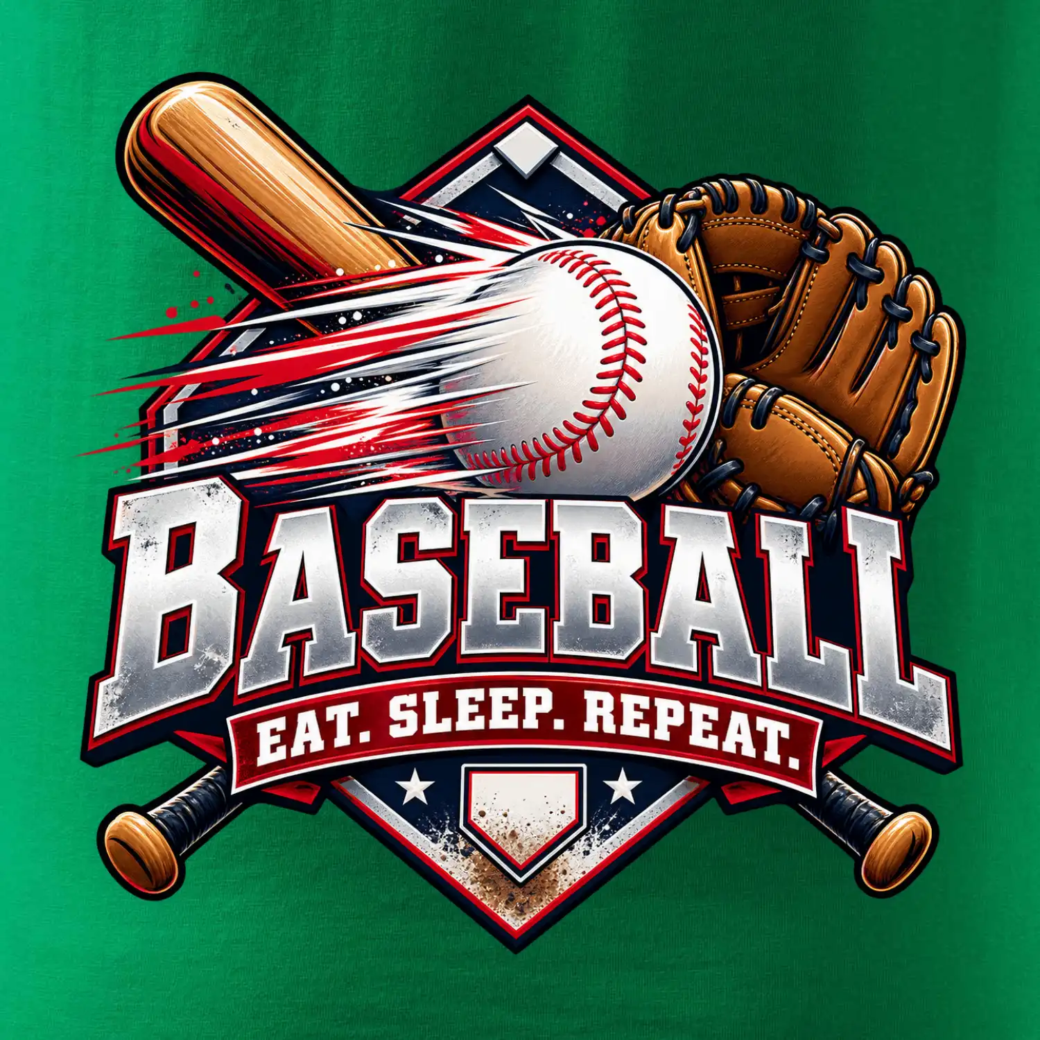 Baseballová pálka s rukavicí eat sleep repeat