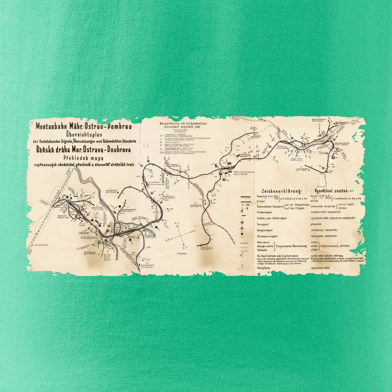 Mapa Báňské dráhy z Moravské Ostravy do Doubravy