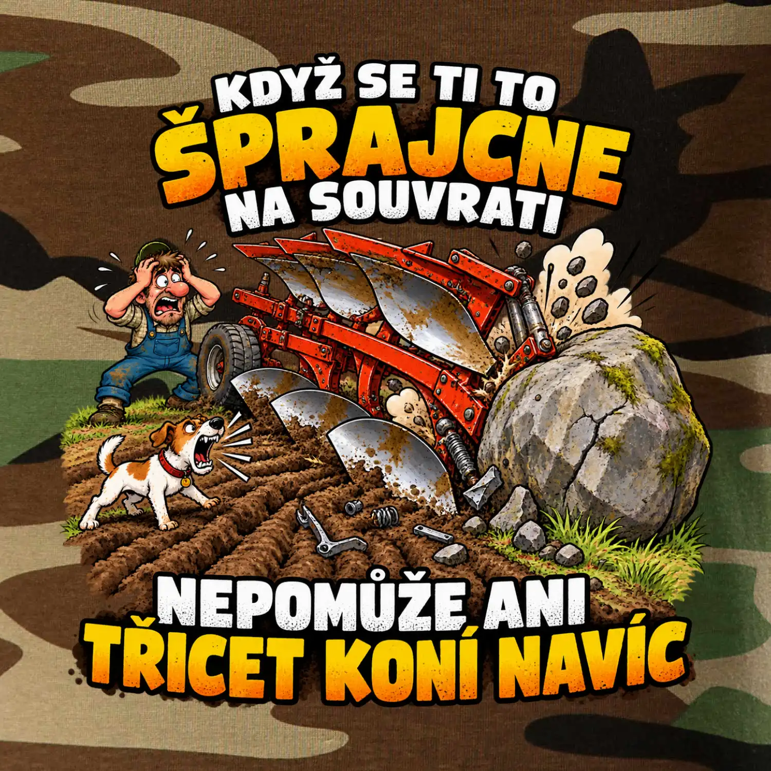 Pluh zaseknutý o balvan na souvrati