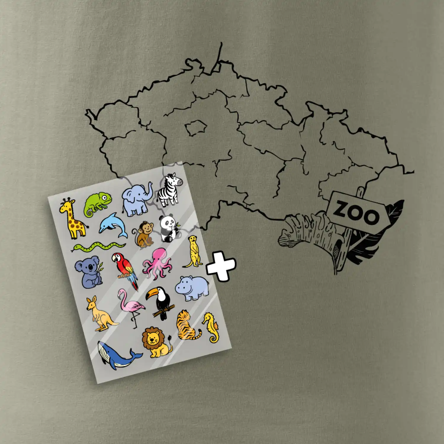 Tričko s mapou + ZOO nažehlovačky