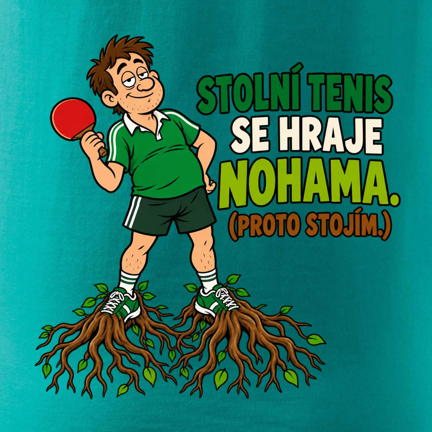 Stolní tenis se hraje nohama. (proto stojím.)