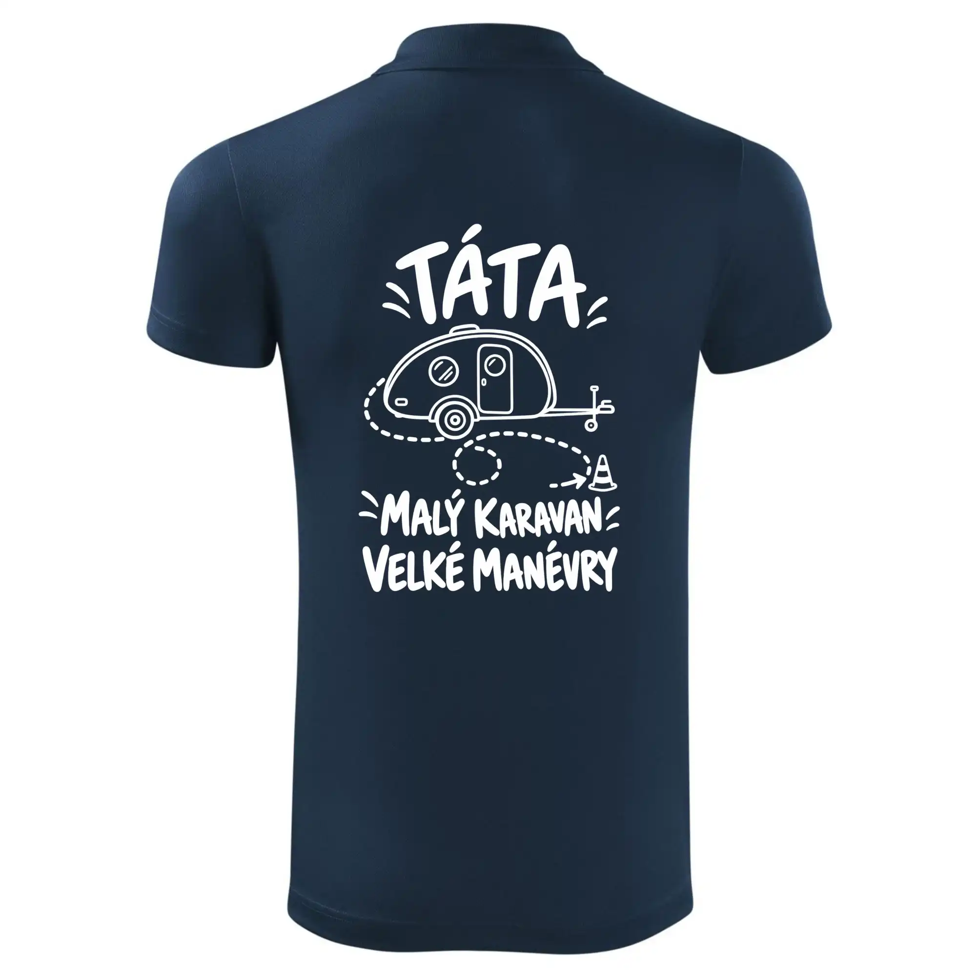 Táta malý karavan velké manévry bílý linkový potisk