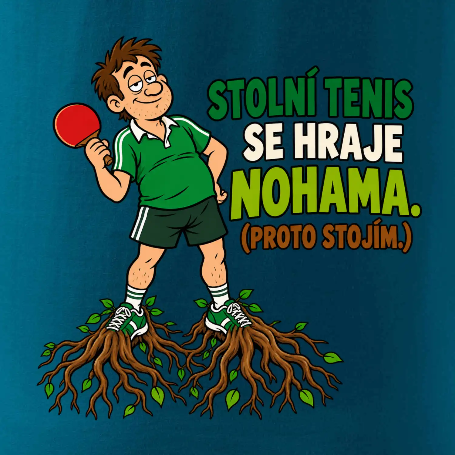 Stolní tenis se hraje nohama. (proto stojím.)