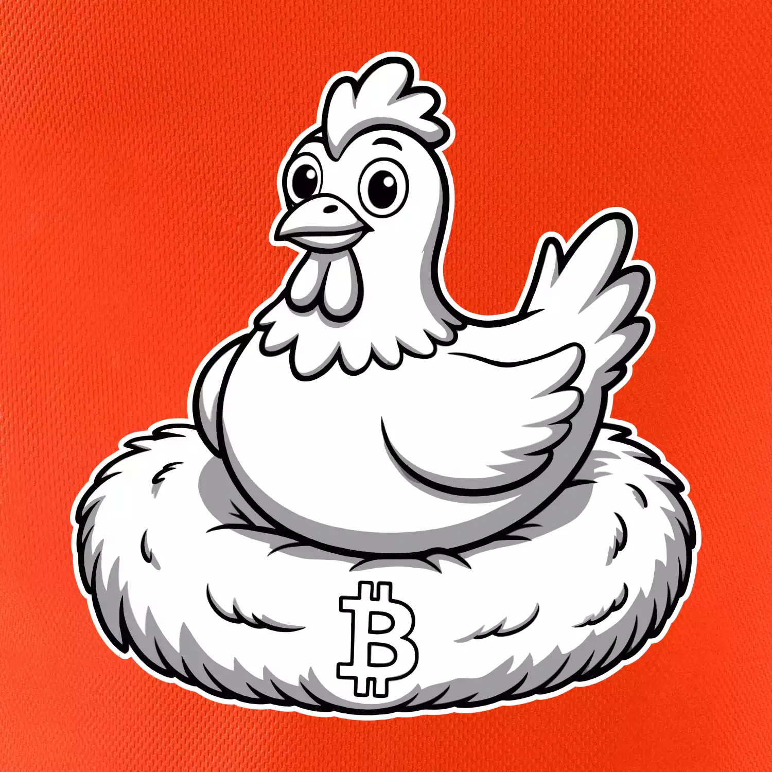 Kuře sedící na bitcoinovém hnízdě