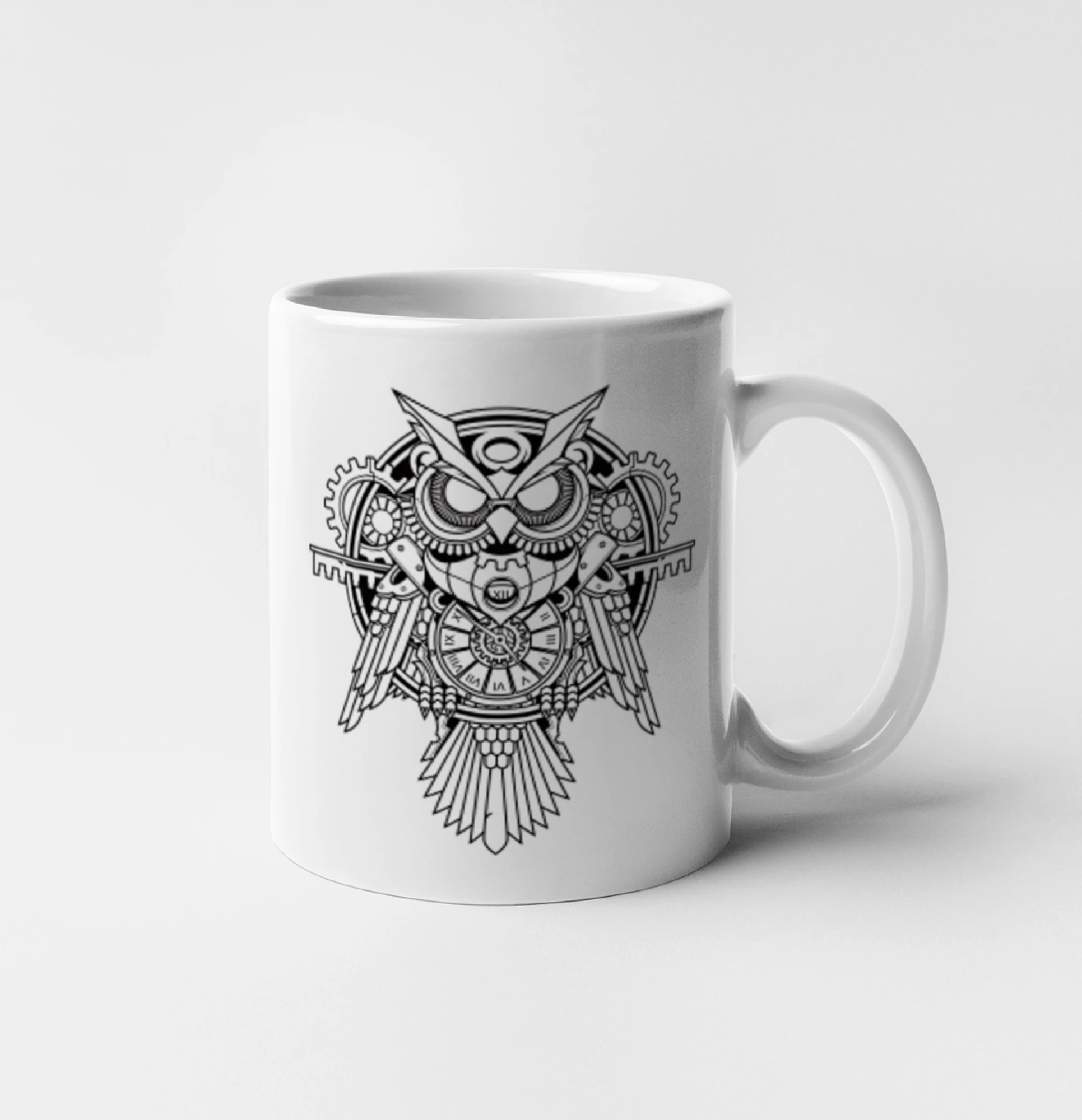 Steampunk sova černobílá