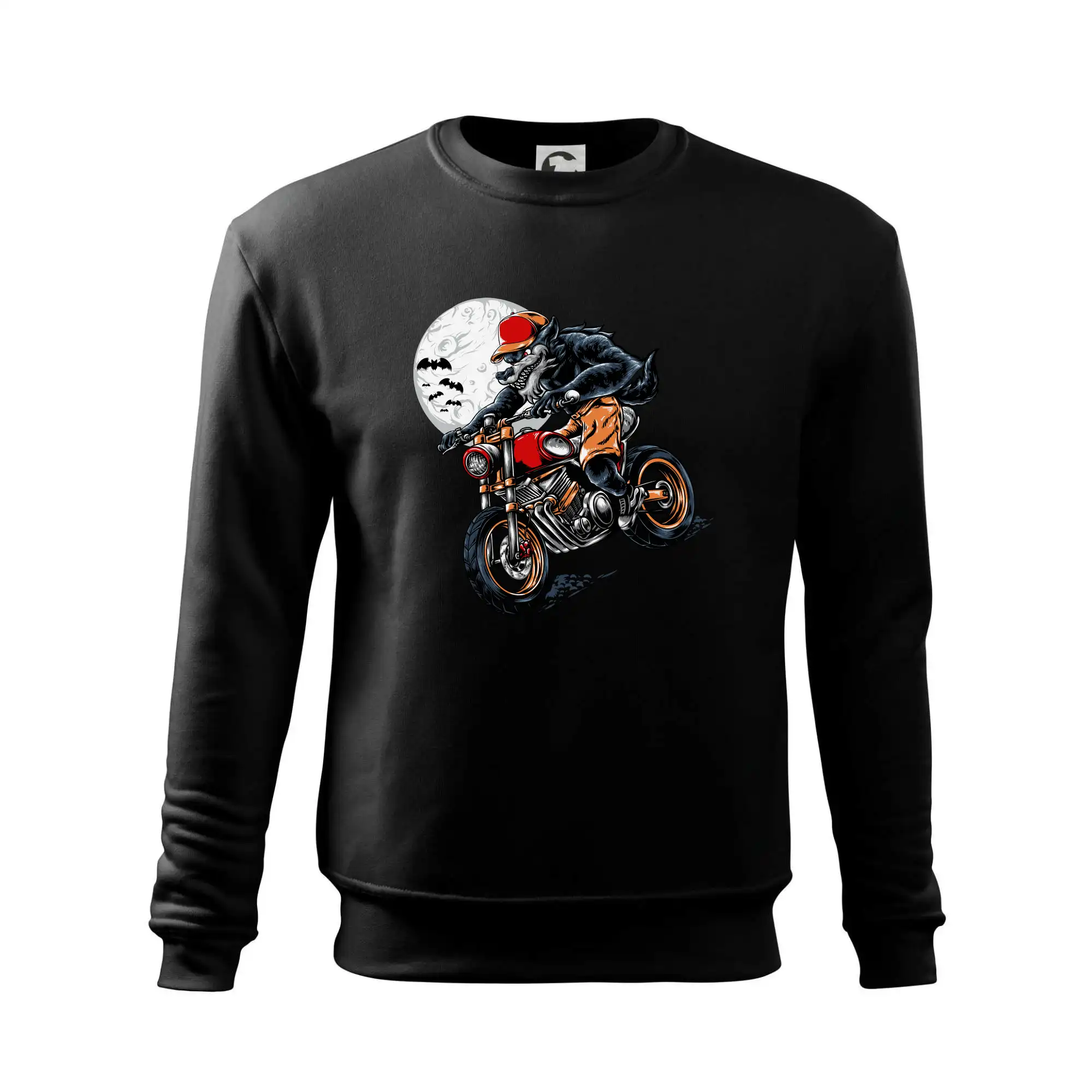 Kreslený vlk na motorce
