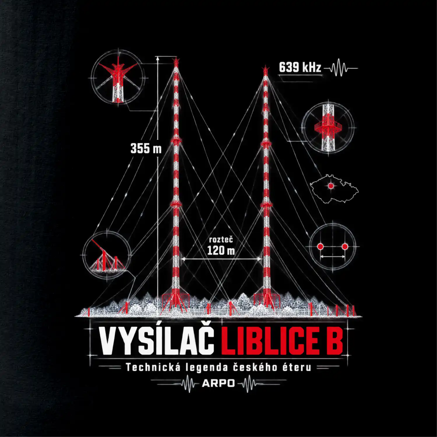 Liblice B technické schéma stožárů ARPO