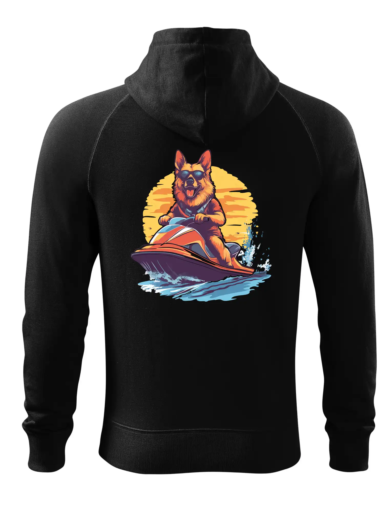 Německý ovčák na vodním skútru
