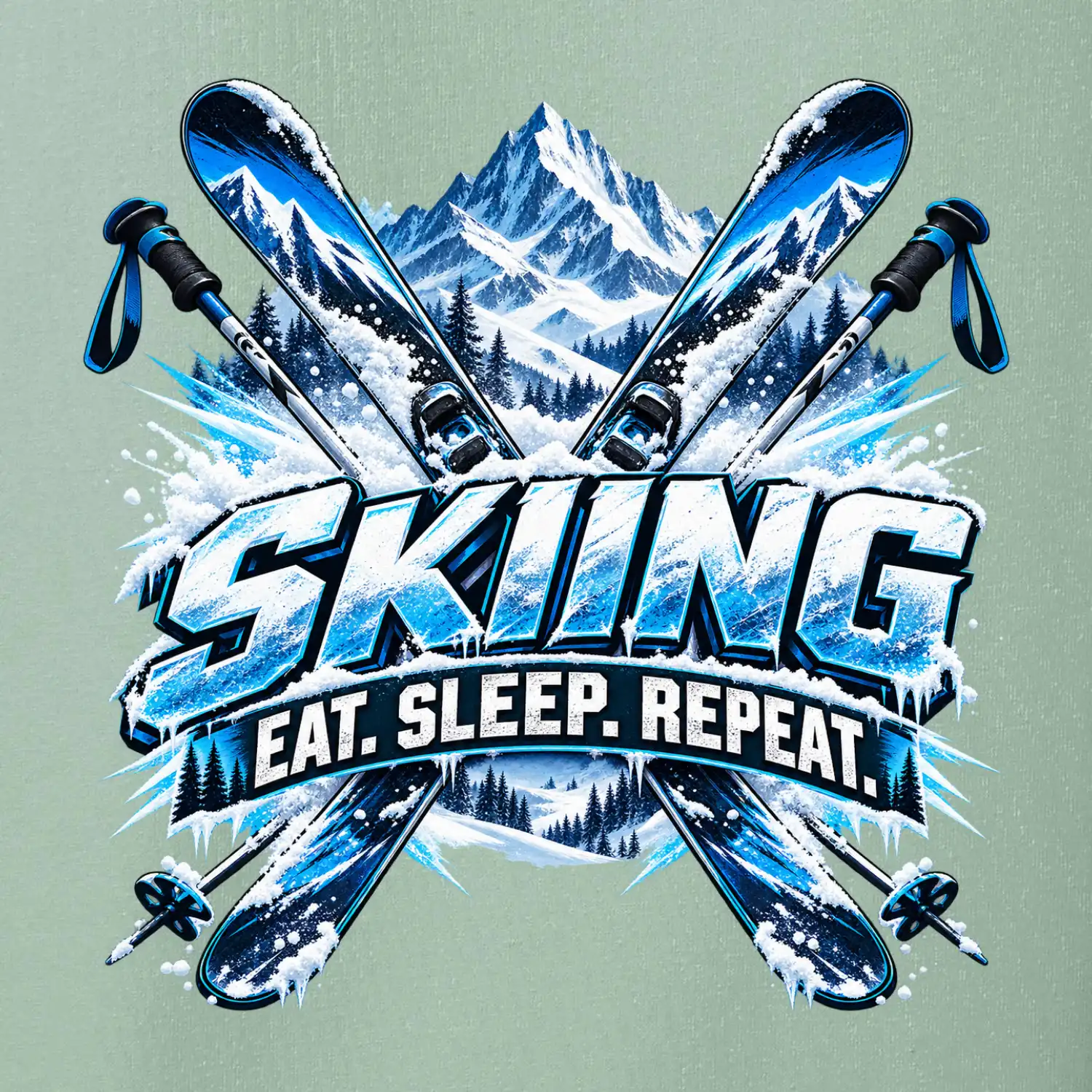 Sjezdové lyže v horách eat sleep repeat