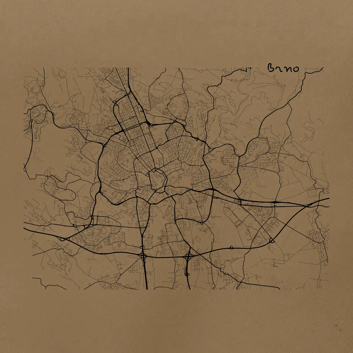 Černobílá mapa Brno